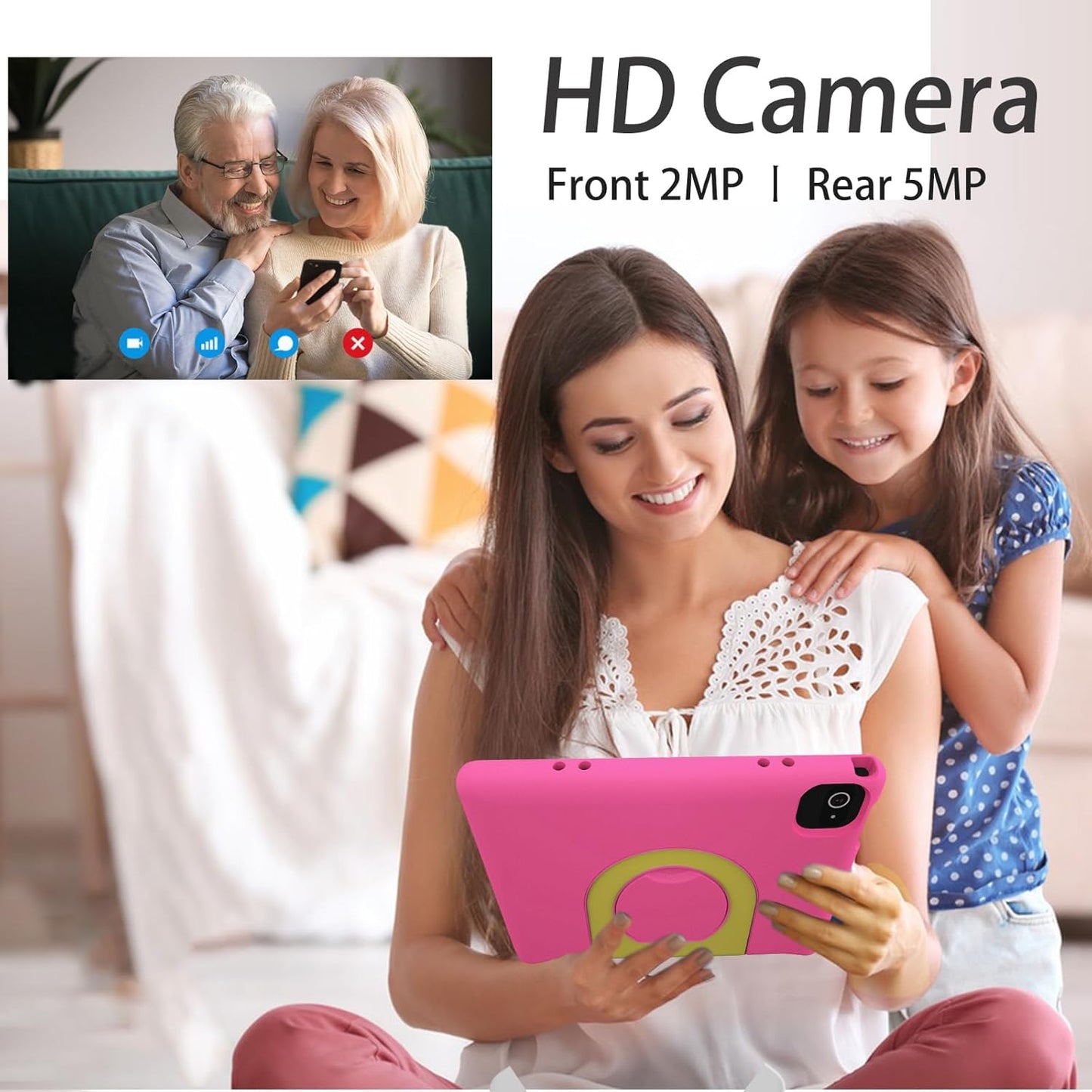 Kids Tablet, 10.1 Inch Tablet for Kids, Android 14, 64GB, Octa-Core CPU, WiFi, Big Battery, Kids Conten, Parental Control, HD Display Children Age 3-12, Bluetooth, Pink Shockproof Case