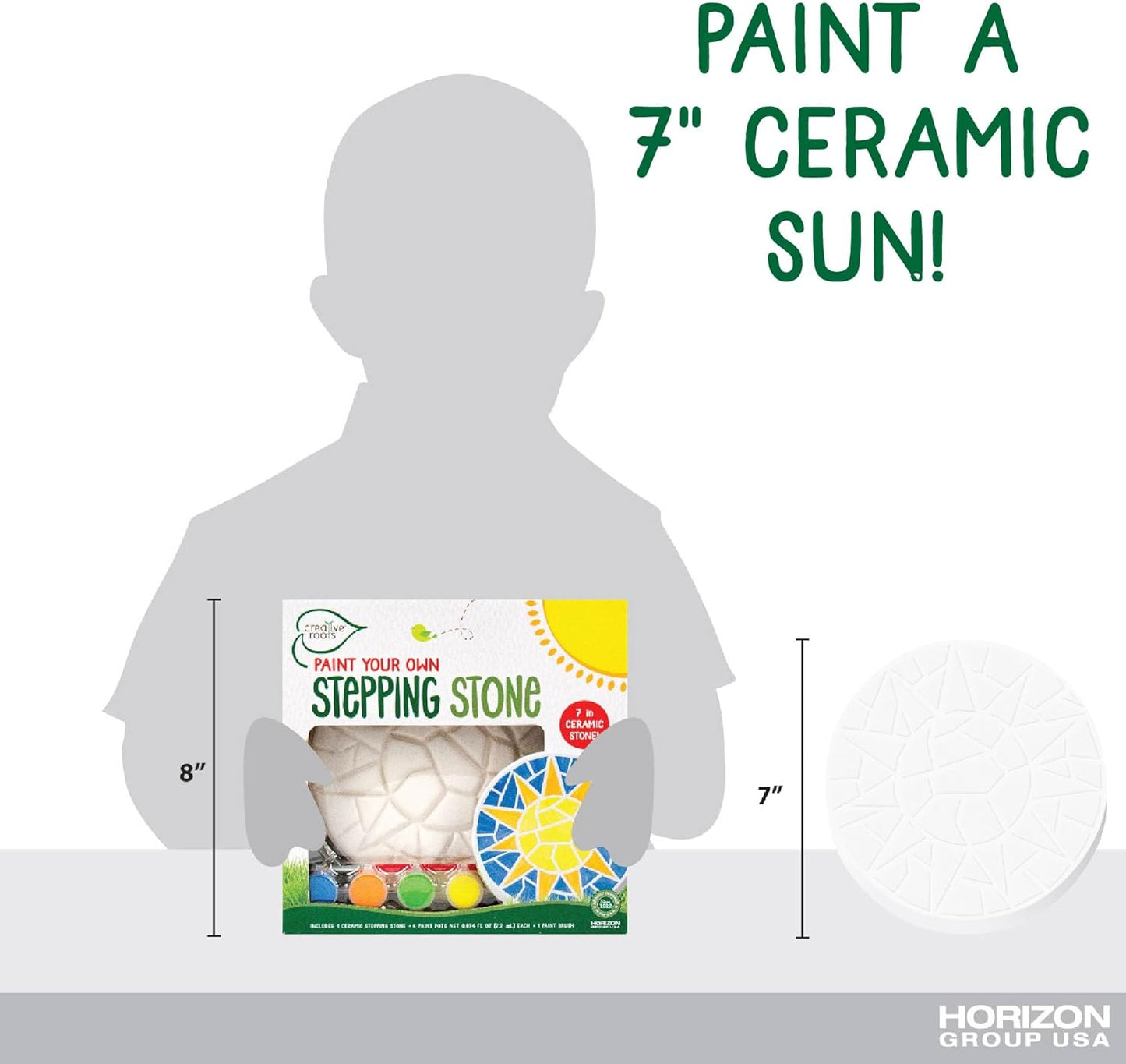 Creative Roots Mosaic Sun Stepping Stone Kit, Includes 7-Inch Ceramic Stepping Stone & 6 Vibrant Paints, DIY Garden Stone for Kids Ages 6+