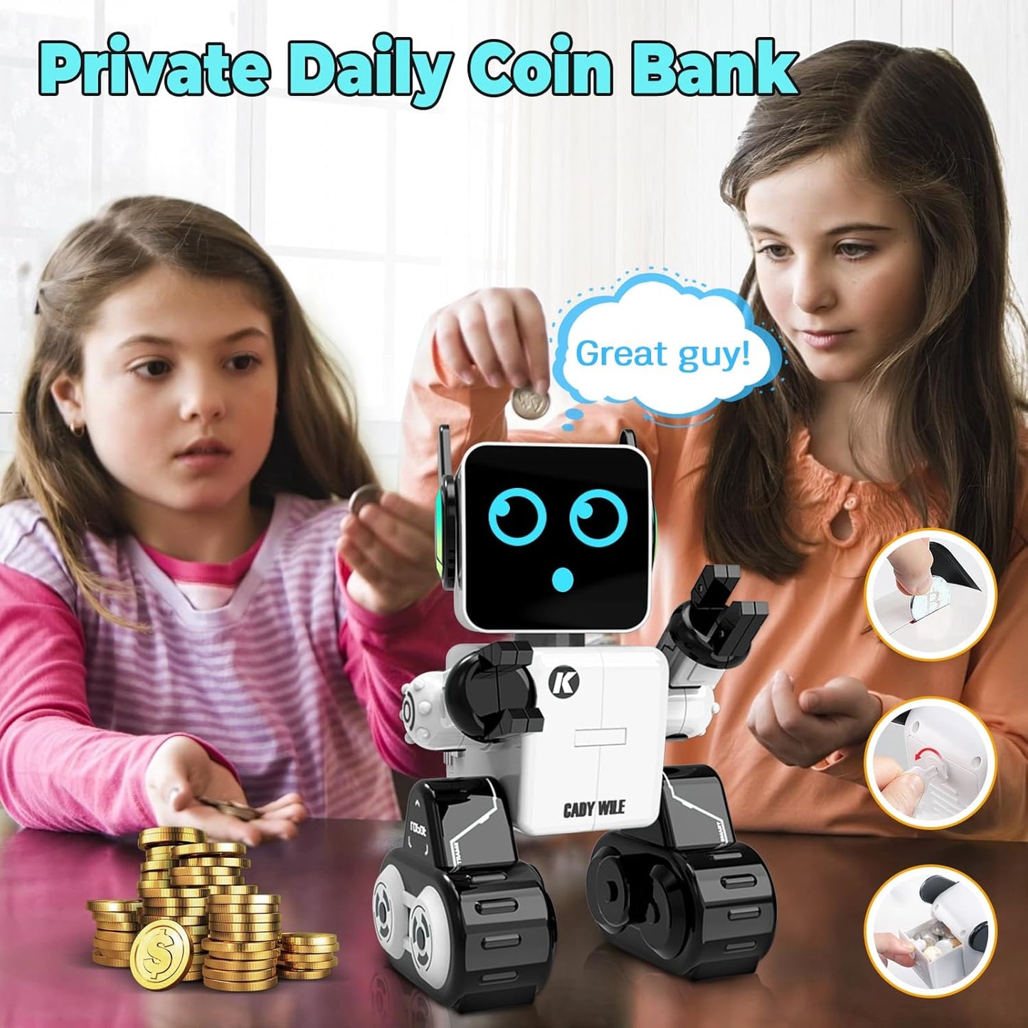 okk Robot Toys for Kids, Programmable Remote Control Robot, Interactive Toys with Coin Bank, LED and Tray, Walking Talking Singing Dancing Gift for Boys Girl(White)