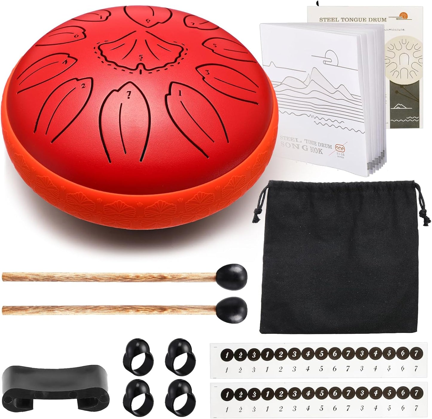 Steel Tongue Drum Percussion, 6 Inch 11 Notes Musical Instruments, Music Gifts for Family Friends (Red)