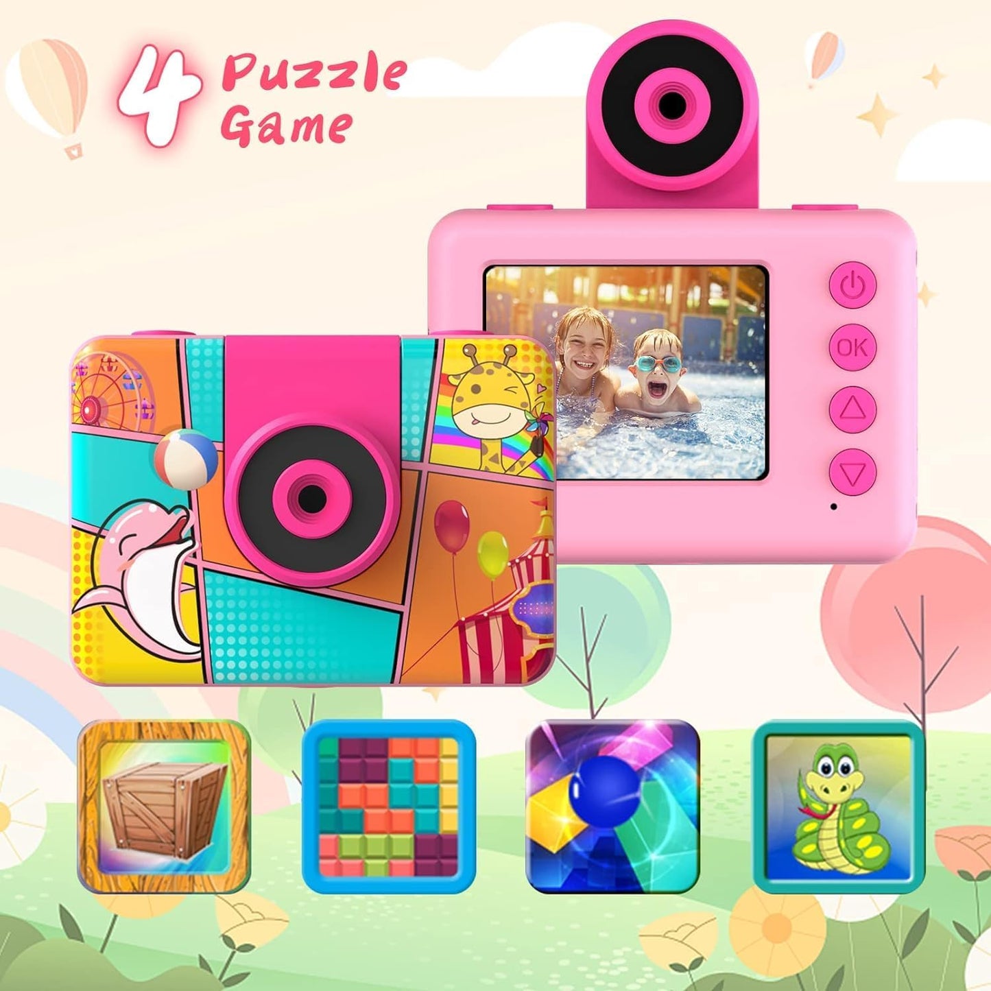 Kids Camera, Waterproof Kids Digital Camera, Children Selfie Camera with 180°Flip Len, 20MP 1080P Sports Action Toy Underwater Camera for Pool Helmet, Birthday Gifts for Boys Girls Age 3-12