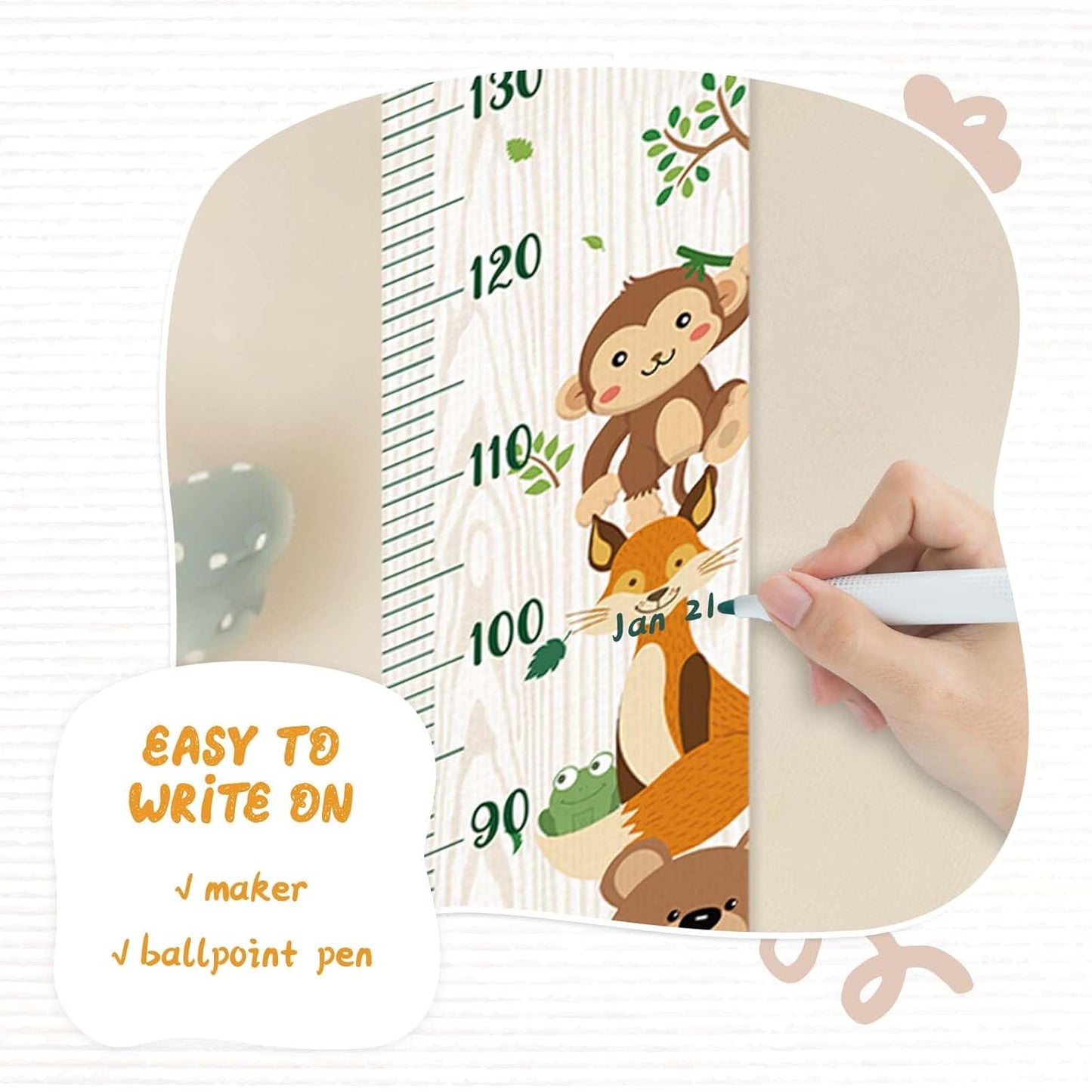 Personalized Name Kids Growth Chart Height Measuring Chart, Zoo Kids Growth & Measuring Chart in Inches, Fun & Stylish Height Tracker for Children, Growth Ruler, Hangable&Waterproof