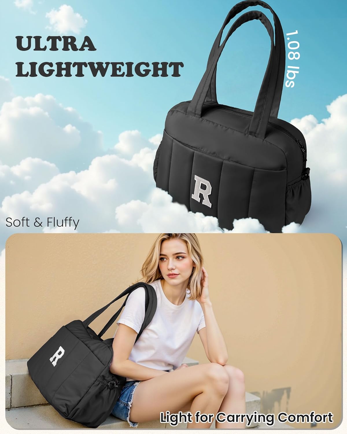 Women Duffle Bag with Initial, Personal Item Travel Bags,Granddaughter Gift -Gym Bag with Wet Pocket,Lightweight Travel Bags Personalized Tote with Makeup Pouch