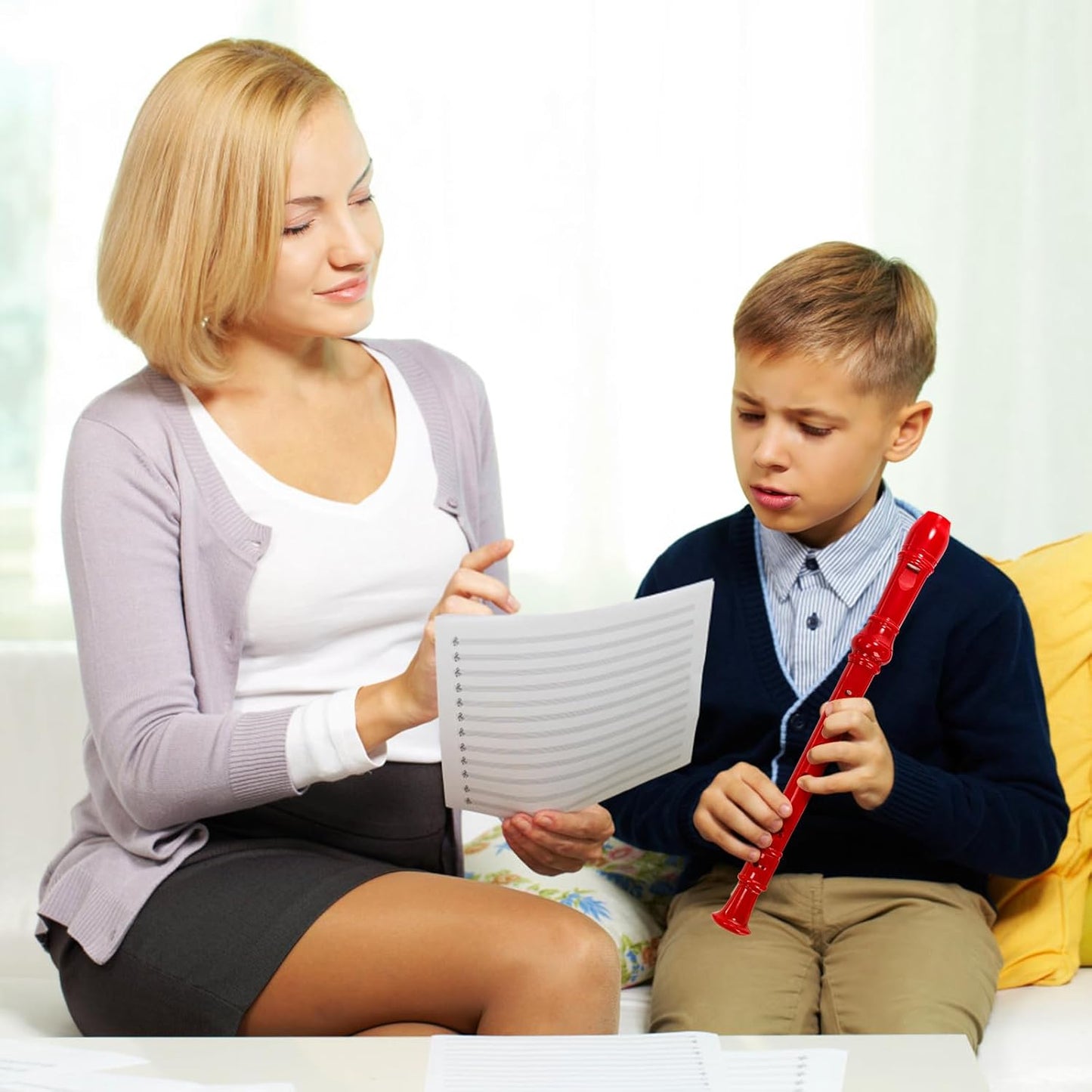 ZEAYEA 6 Pack Soprano Recorder Instrument, German Style Fingering 8 Hole Descant Flute, Detachable Descant Recorders with Cleaning Rod and Fingering Chart for Beginners Music Parties Musical Education