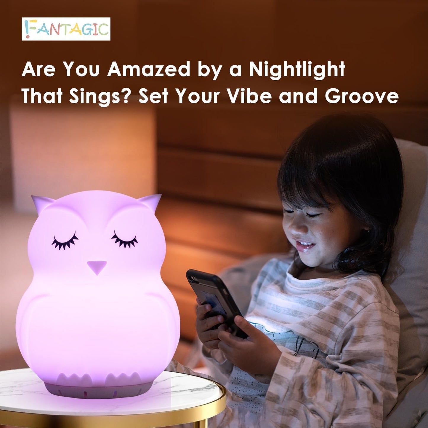Combined Bluetooth Speaker & Nightlight With 9 Color Emissions, Child Friendly Silicone & BPA Free, USB Recharging, Receives Audio From Computer, Phone Or Tablet, and includes Remote Control (Owl)
