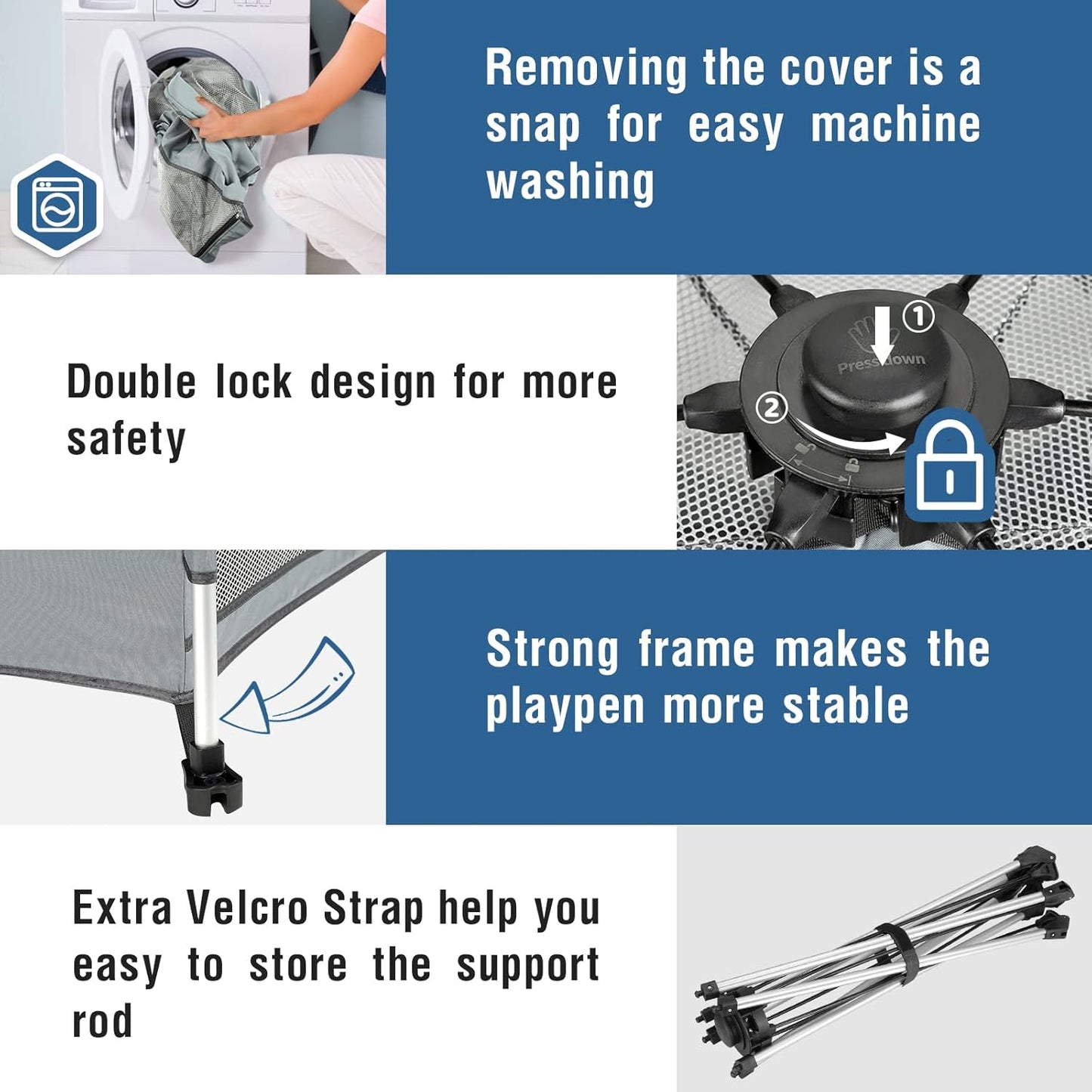 PRObebi Portable Pop Up Playpen for Babies and Toddlers - Grey Lightweight Outdoor Play Yard with Three Sun-Shade - Beach and Indoor Use with Travel Bag