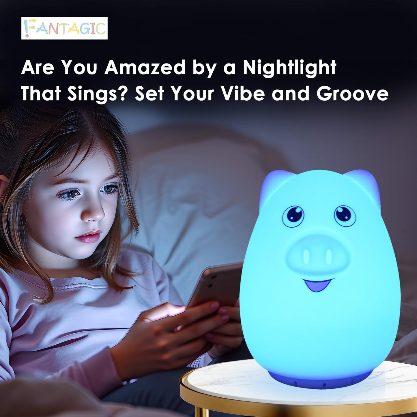 Combined Bluetooth Speaker & Nightlight With 9 Color Emissions, Child Friendly Silicone & BPA Free, USB Recharging, Receives Audio From Computer, Phone Or Tablet, and includes Remote Control (Pig)