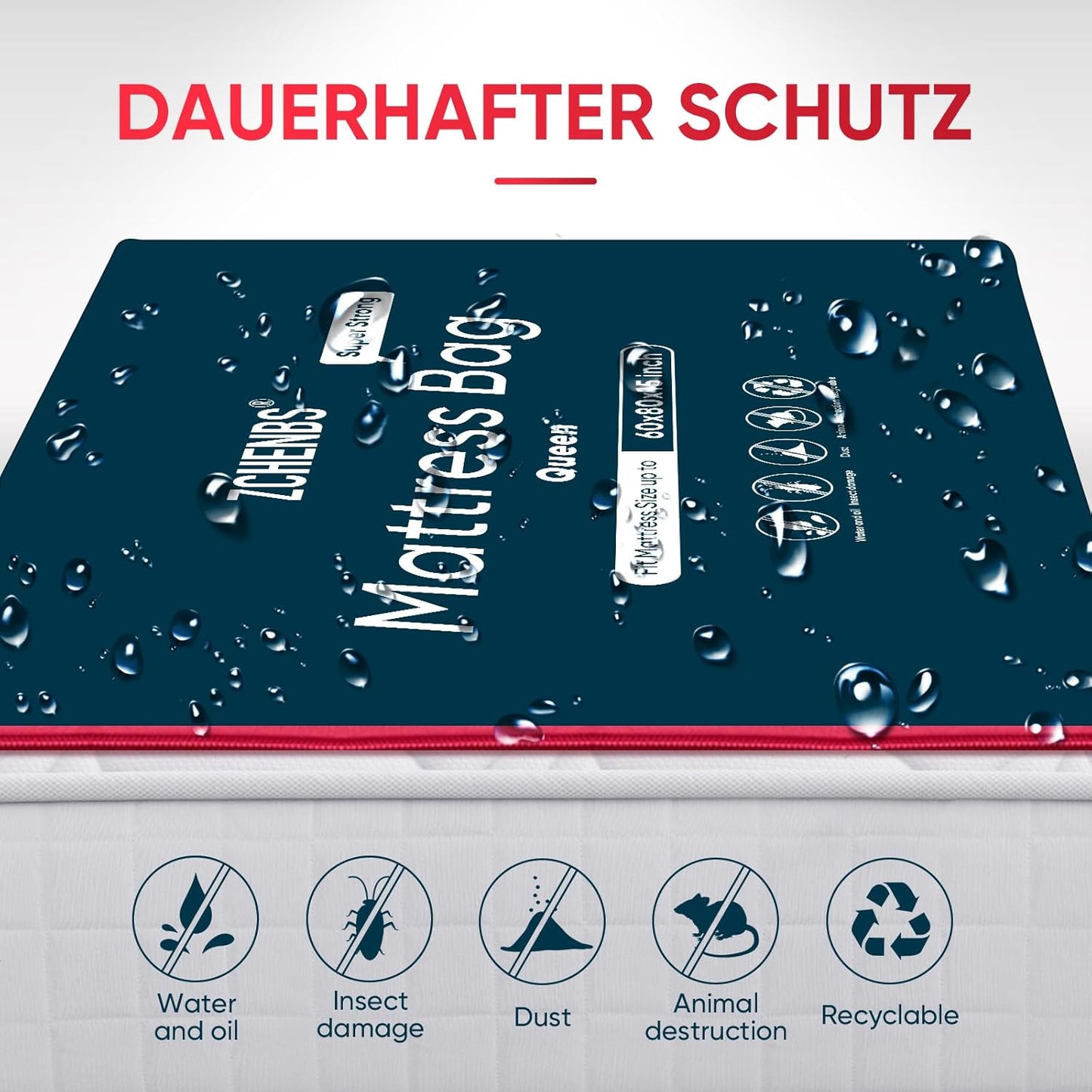 ZCHENBS® – Mattress Bags for Moving and Storage,Mattress Bag with Zippers,5 Mil Ultra-Thick Bed Bag,Waterproof,Anti-Tear,Heavy-Duty Mattress bag (Black, Queen-(2 Pack))