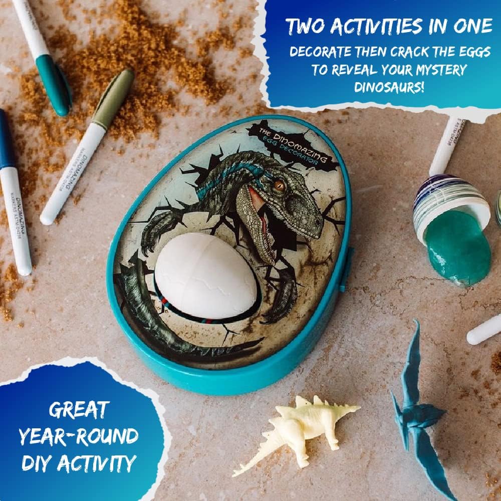 The Eggmazing Egg Decorator The DinoMazing Dinosaur Egg and Year-Round Egg Decorator Kit - Egg Decorating Spinner Arts and Crafts Activity - Includes Mystery Dino Eggs with Non-Toxic Slime and Markers
