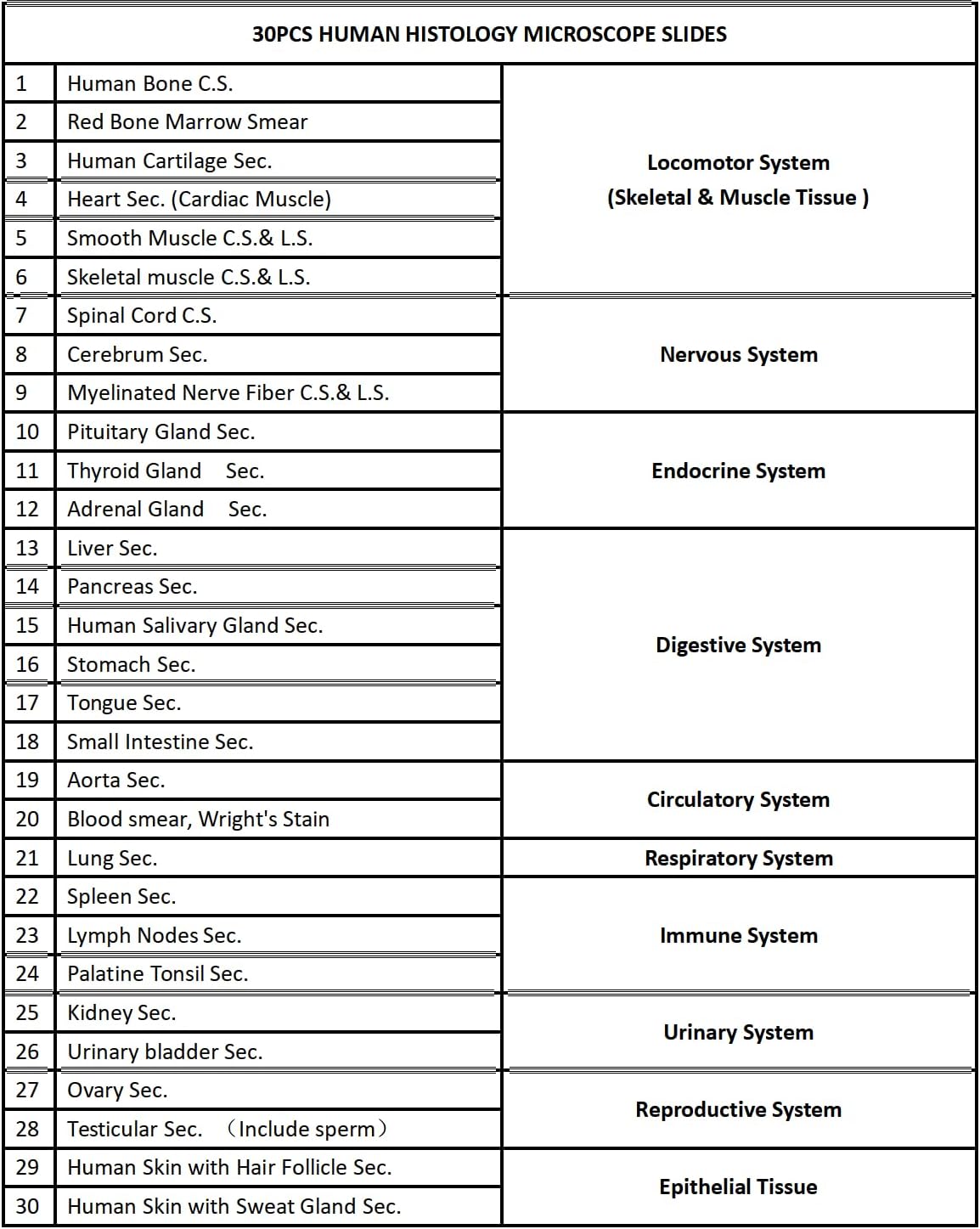 Human Tissue Anatomy Prepared Microscope Slides, 30PCS University Standard Microscope Slides Survey The Major Tissues and Organs of Human Body Dedicated to Histology