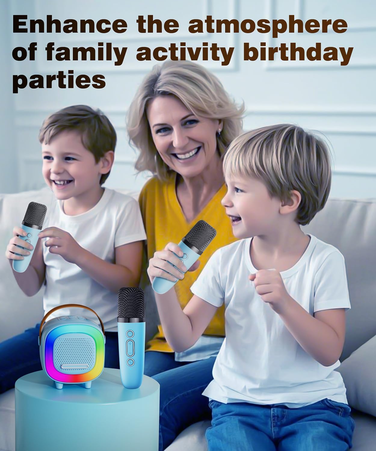 Mini Karaoke Machine Speaker for Kids Adults, Portable Bluetooth with 2 Wireless Microphones, Children's Day Birthday Gift Ideas for Toys for Teens Boys and Girls Aged 4, 5, 6, 7, 8, 9, 10, 11, 12+