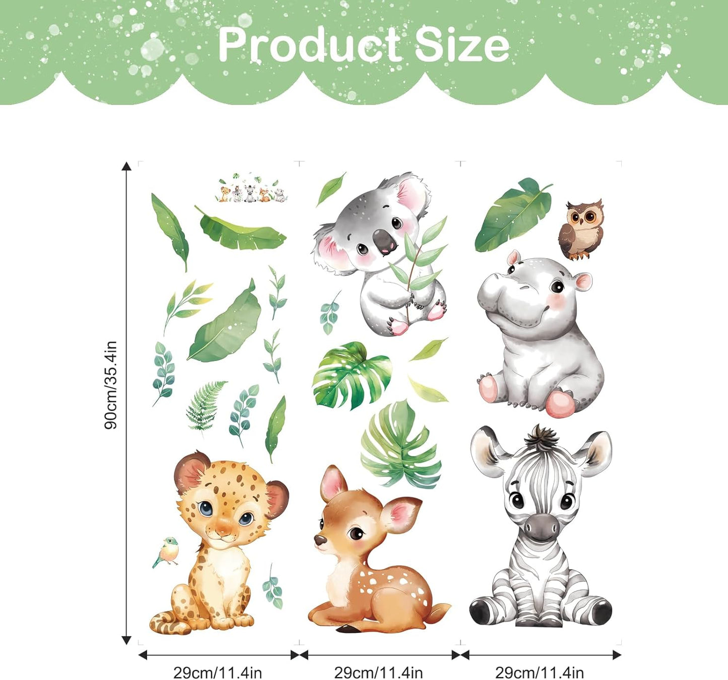 Tanlaby Jungle Animals Wall Stickers Cartoon Woodland Animal Wall Decals Zebra Forest Peel and Stick Art Sticker for Baby Nursery Kids Bedroom Playroom Daycare Classroom Decor