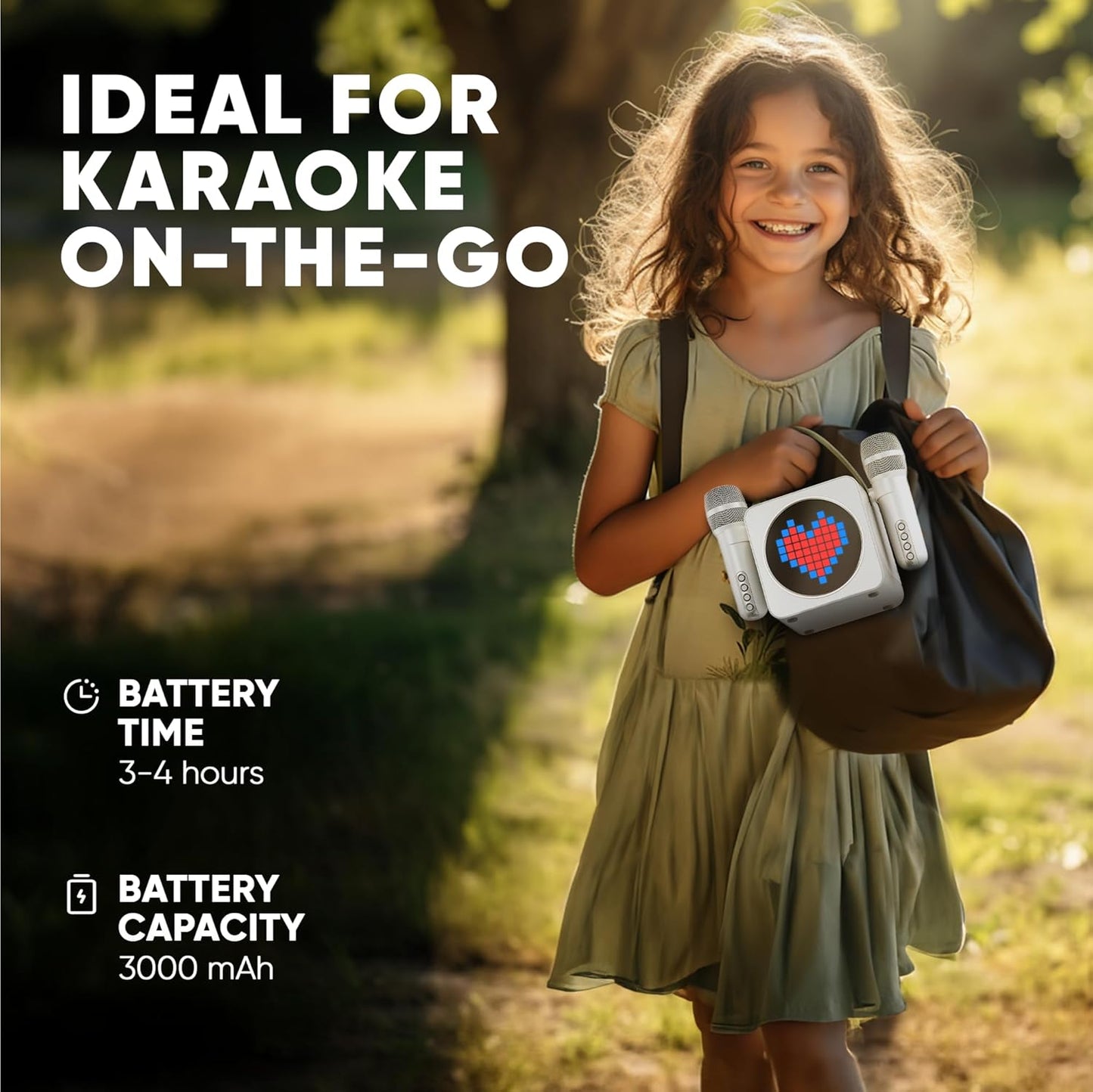 MASINGO Portable Mini Karaoke Machine for Kids and Adults with Dual Wireless Bluetooth Microphones, Animated LED Display, USB/Aux/MicroSD, Voice Effects, Fun Karaoke Toy for Girls and Boys, Animato S1