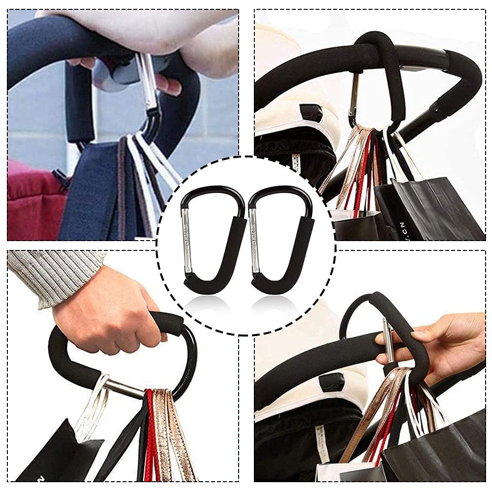 Large Carabiner Clip Stroller Hooks: 6.3" D Shape Large Buggy Carabiner Hook - Mommy Hook for Stroller Heavy Duty - Pram Pushchair Stroller Clip - Shopping Accessories Bag Holder Hook