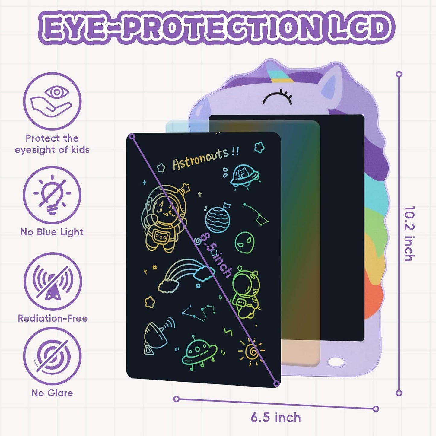 Unicorn Toys LCD Writing Tablet for Girls Kids,Colorful Toddler Drawing Tablet for Educational Baby Girl, Doodle Board Pad Toy for 3 4 5 6-12 Years Old Kid Birthday Party School, 8.5 Inch Purple