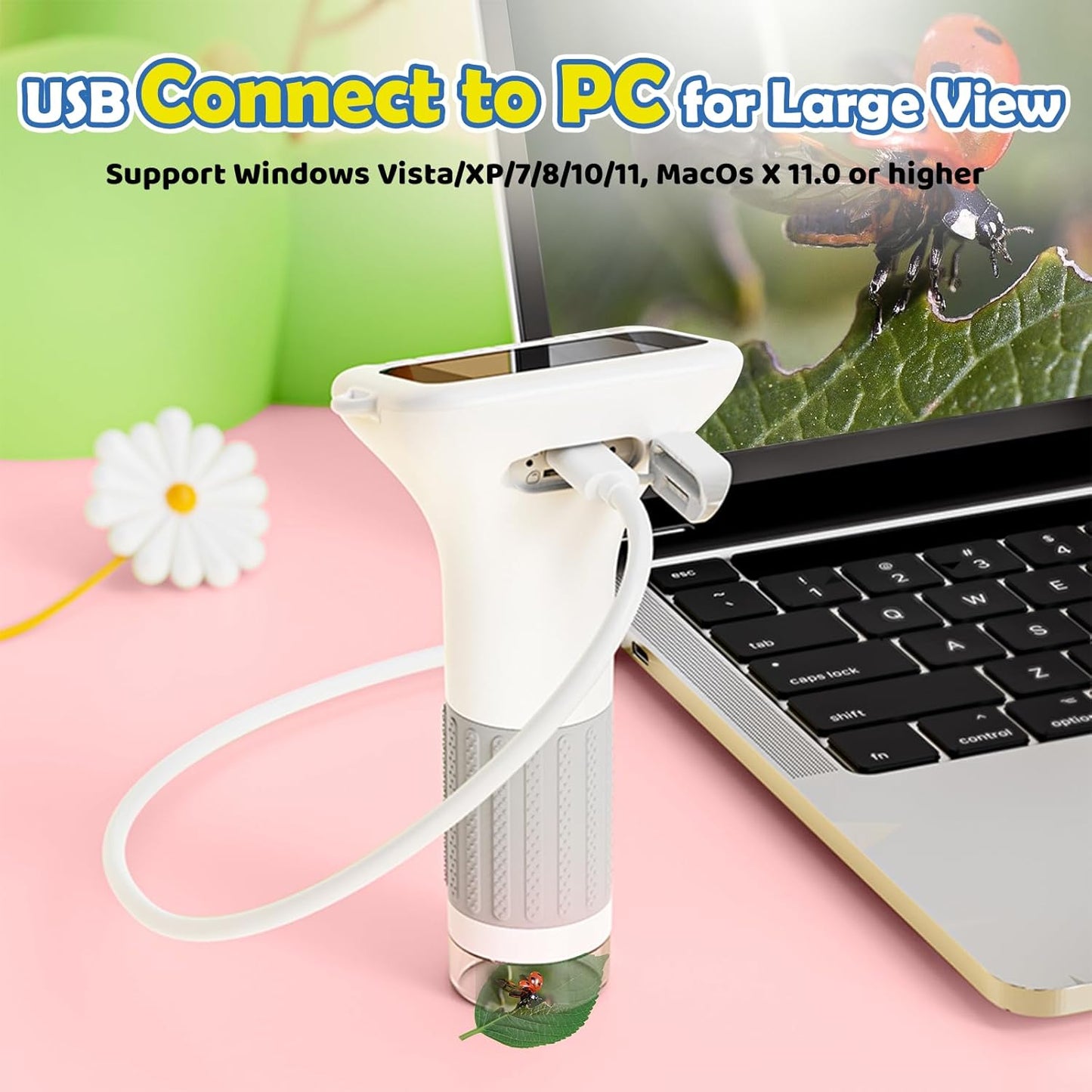 Microscope for Kids, 2'' Digital Handheld Kids Microscope with Adjustable Light, 1000X 1080P Pocket Portable Mini Micro Scope, Stem Toys for Ages 5-7 8-12 Teen Boys and Girls Educational Gifts, White