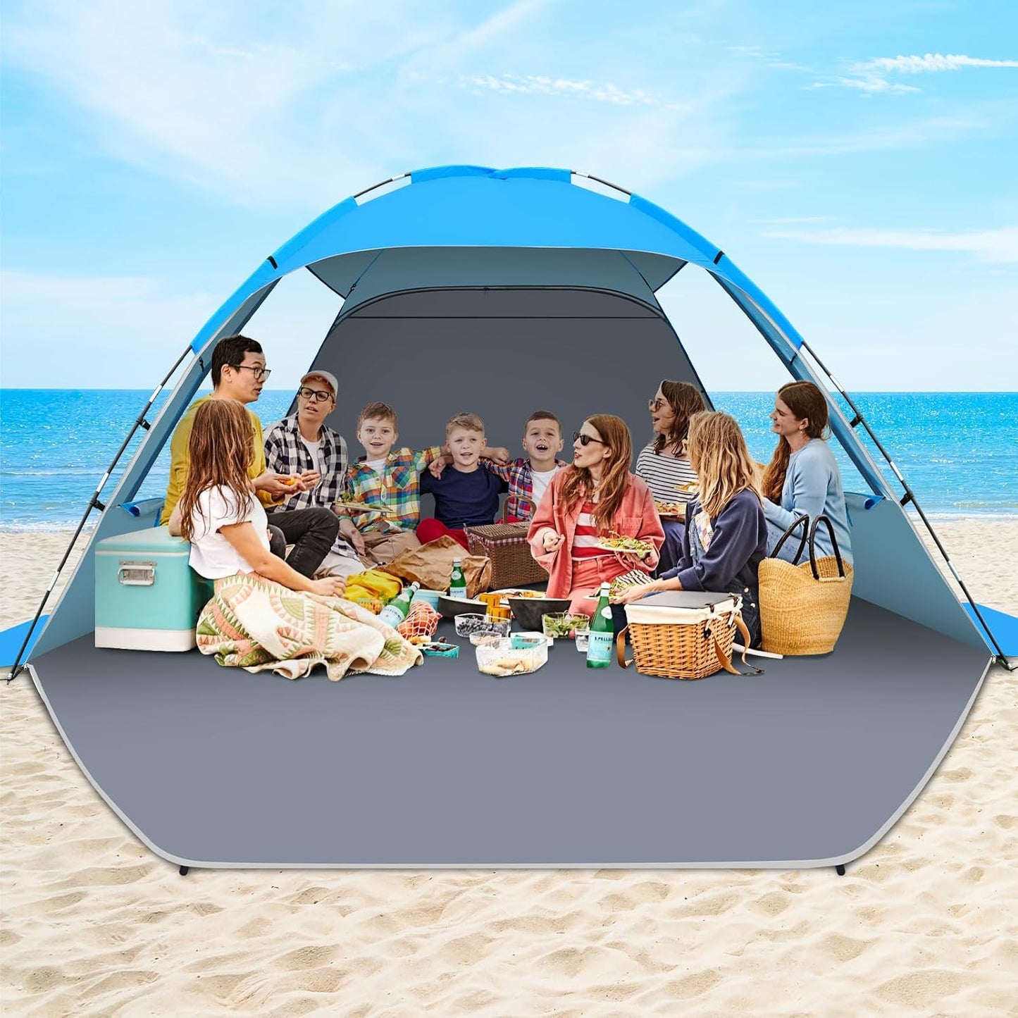 Gorich Beach Tent Sun Shelter for 3/4-5/6-7/8-10 Person with UPF 50+ UV Protection, Lightweight & Easy Setup Beach Shade Canopy, Portable Beach Shade Tent Beach Cabana