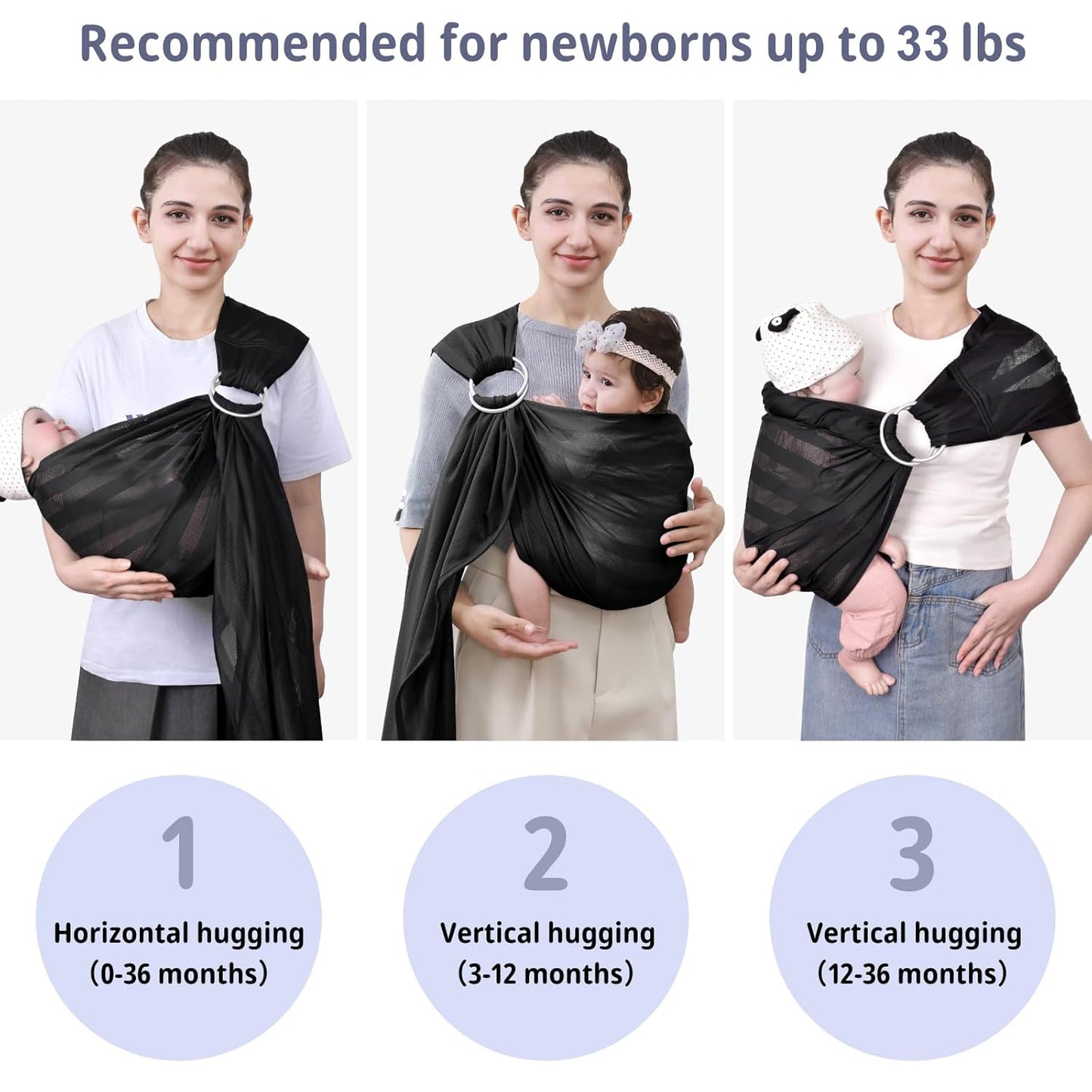 Water Ring Sling Baby Carrier, Adjustable Lightweight Breathable Newborn Carrier Sling for Summer, Swimming, Pool, Beach, Front Chest Mesh Infant Wrap Carrier for Baby Gift(Black)