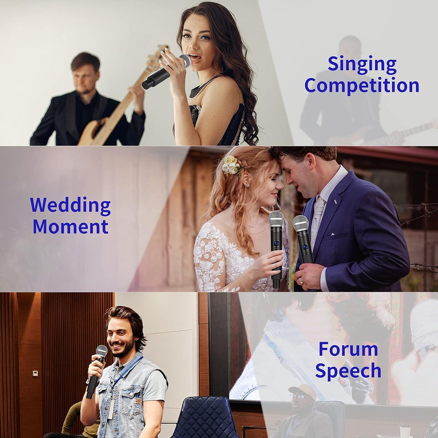 MicrocKing Wireless Microphone System, 8-Channels UHF Cordless Dynamic Handheld Mics, Long Range 400ft, Auto Connect, Ideal for Karaoke Party Wedding Speech and Outdoor Events