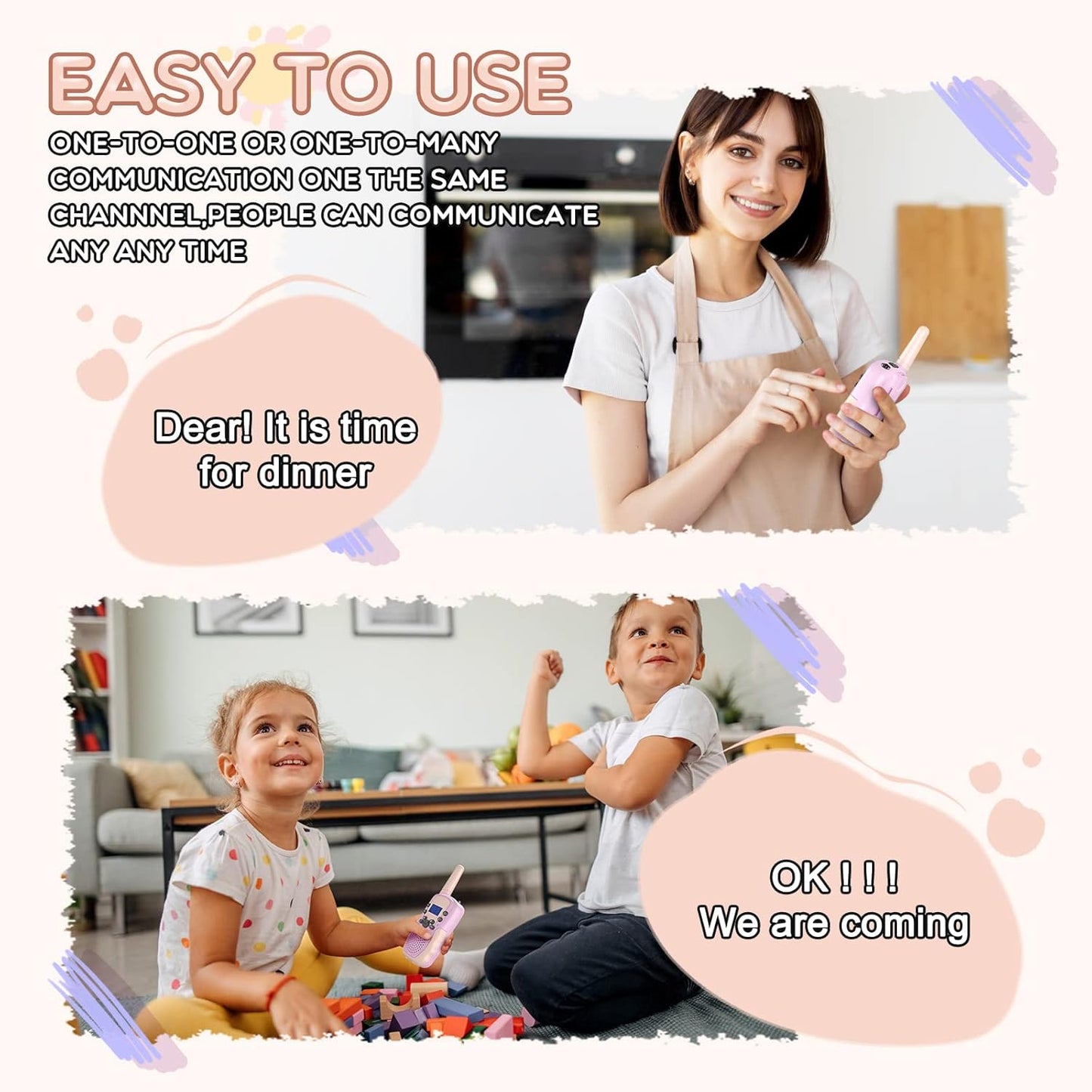 Toys for 3-12 Year Old Girls, Selieve 2 Pack Kids Walkie Talkies Rechargeable with 22 Channels, LED Flashlight and VOX Function, Birthday Gifts for 4 5 6 7 8 9 10 Year Old Girls