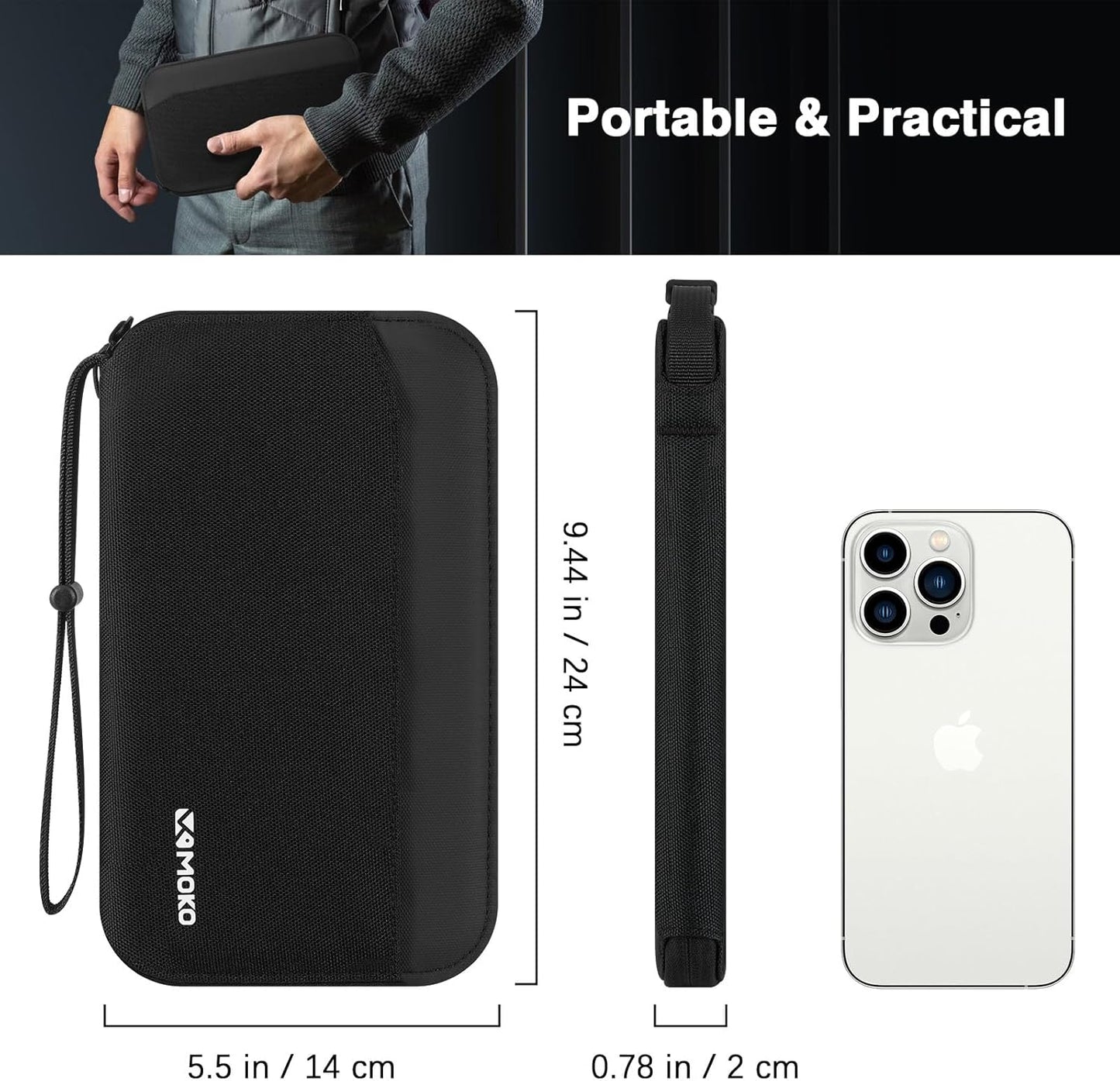 MoKo Family Passport Holder for 5, RFID Blocking Passport Wallet for Men Women, Travel Wallet Holder with Multiple Compartments, Travel Document Organzier for Cards, ID, Tickets, Keys, Black