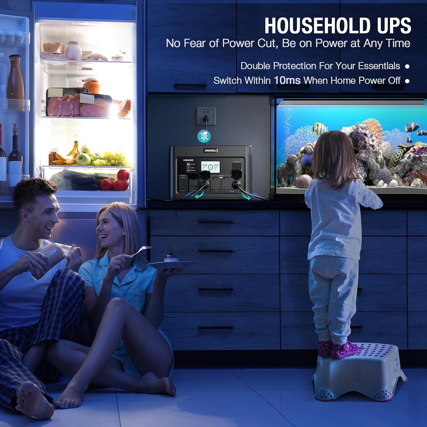 Portable Power Station 2400W, 1843Wh LiFePO4 Solar Generator UPS Home Battery Backup Power w/4 2400W AC Outlets (4800W Peak),2 PD100W, 2Hrs Fast Charging for Outdoor Camping, RV Travel,Emergency