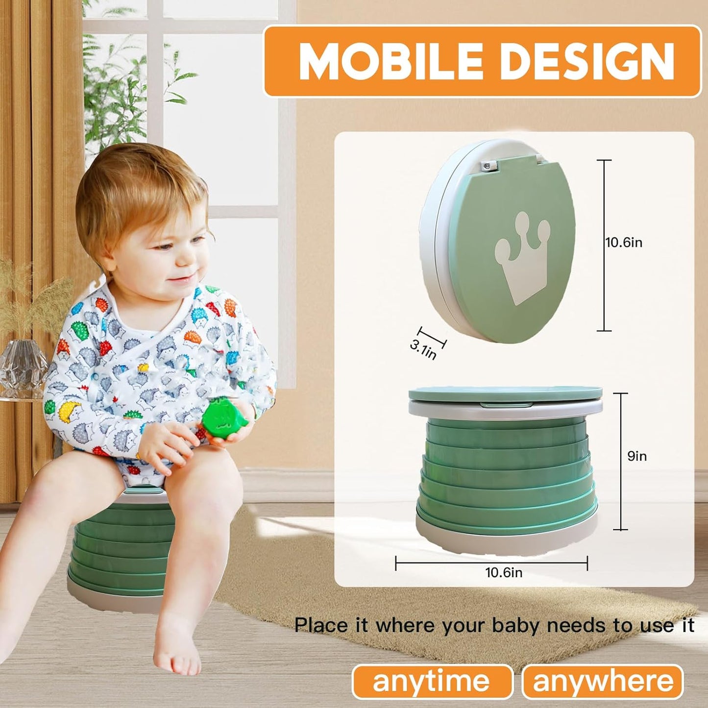 Travel Potty for Toddler, Portable and Foldable Toilet, Apply to Seat Emergency Toilet for Car, Camping, Outdoor, Indoor (green, small)