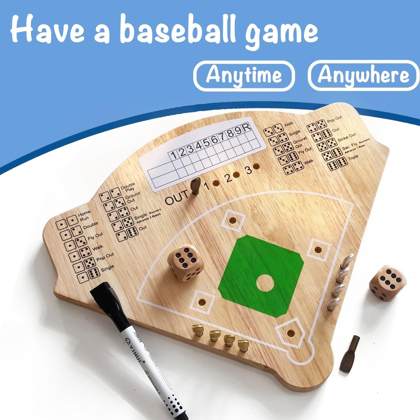 Baseball Board Game, Oak Made Leisure Game for All Ages Sport Wooden Adult Battle Table Game for Family Party Holiday Coffee Travel Time Gameboard (Model Y)