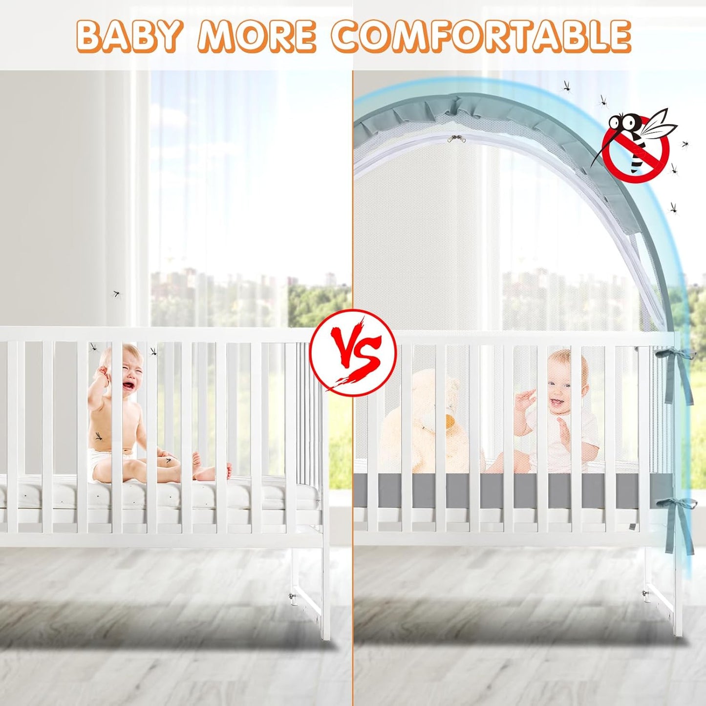 Crib Tent to Keep Baby from Climbing Out - Crib Net to Keep Baby in - Pop Up Breathable Cribs Cover - Canopy with Upgrade Strong Mesh and Durable Zipper (Grey, Lager)