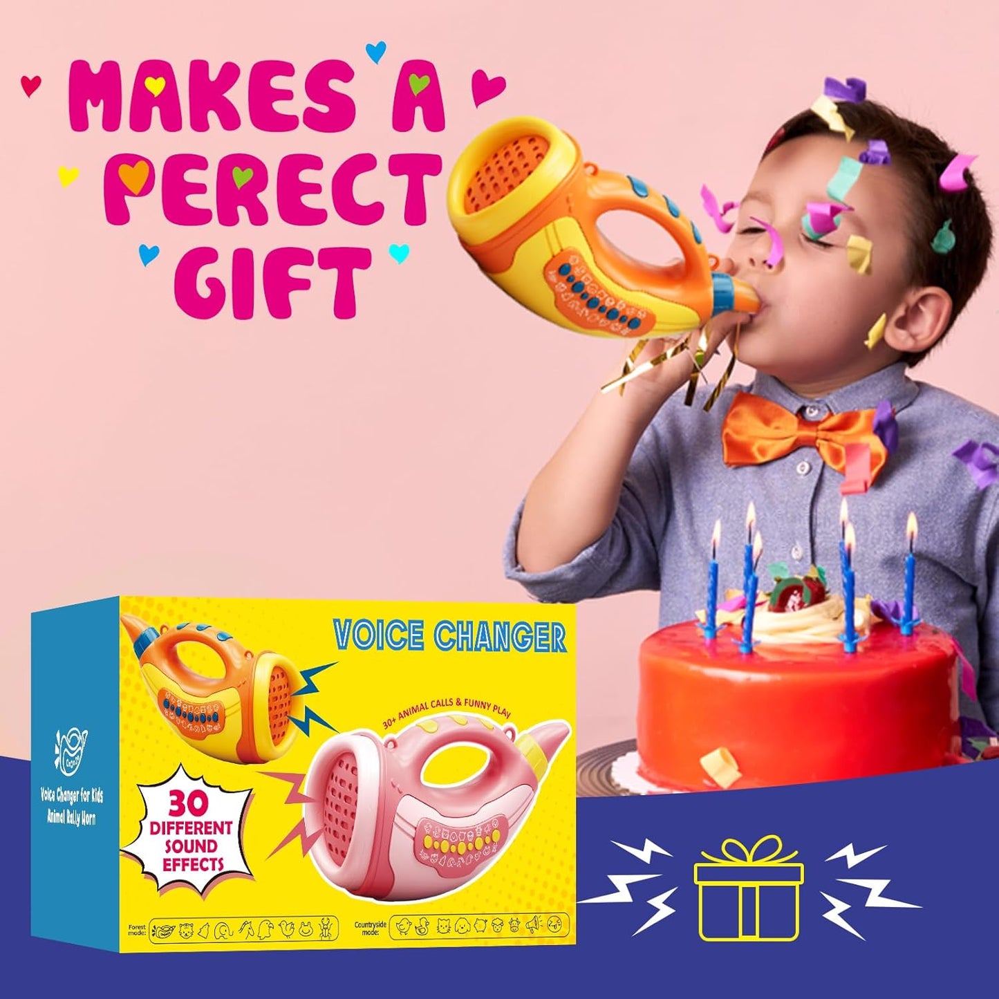 Voice Changer Toy for Kids 5-7: Animal Sounds Horn 30 Fun Sound Effects & Lights Voice Changer Device Kids Hunting Toys Nature Exploration Outdoor Toys for Boys Girls Ages 3-8 Olds, Orange