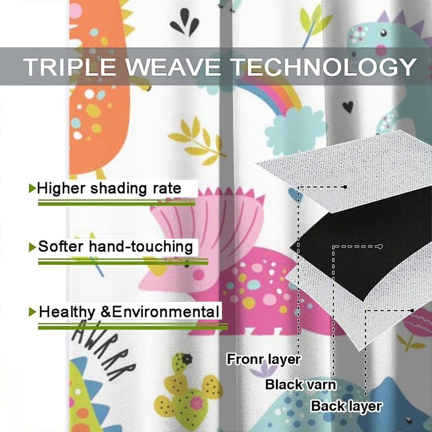 Cartoon Dinosaur Curtains for Kids Boys Girls Home Decor Childish Cute Dino Animals Print Pattern Rod Pocket Blackout Window Drapes for Nursery Baby Bedroom Playroom W21xL45in 2 Panels