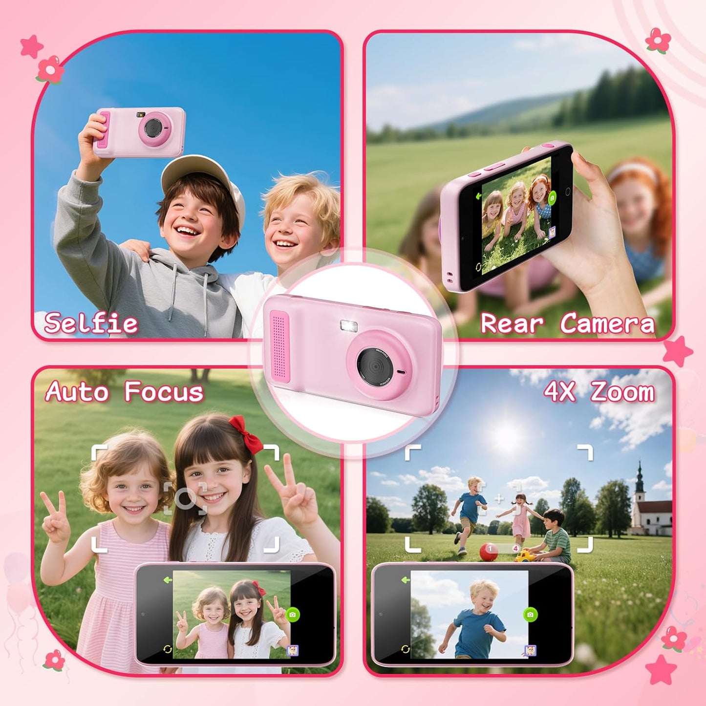 AI Digital Camera,AI Kids Camera Everything Recognition for 4 to 12 Years Old Girls Boys, Dual Lens,2.4GHz Wi-Fi,4" LCD Touch Screen,Gift Ideas for Birthday Christmas Festival