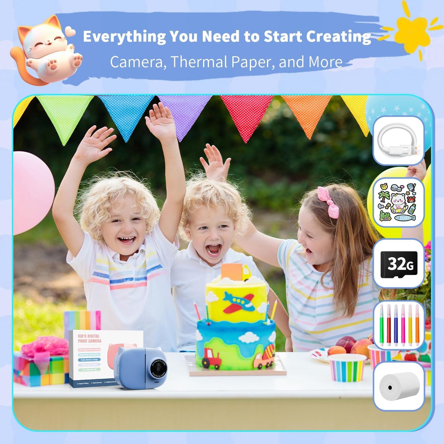 Portable Instant Camera for Kids Print Photos Travel Digital 1080P Video Camera for Toddlers 3 4 5 6 7 8 Year Old Boy Holiday Christmas Birthday Gifts (Blue)