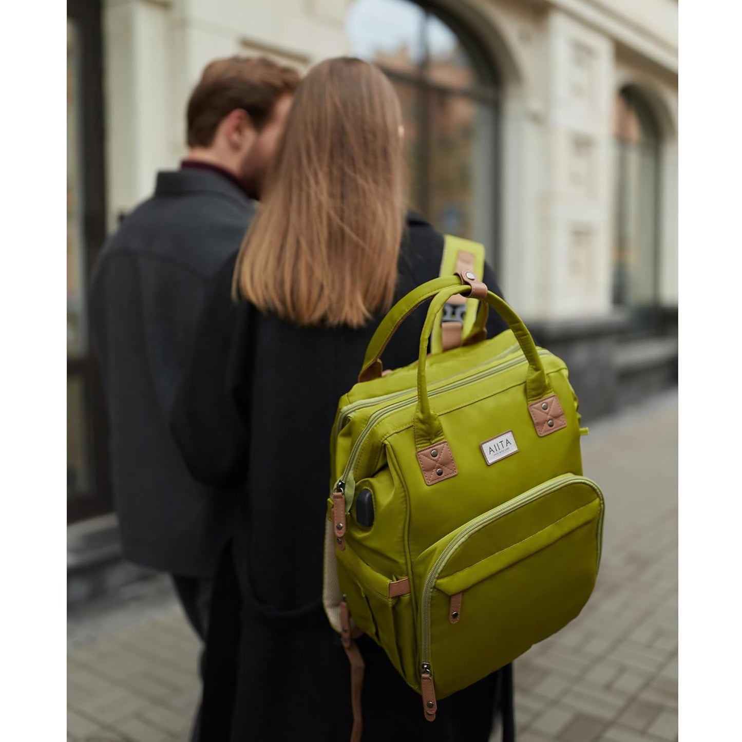 Diaper Bag Backpack, Multifunction Diaper Bag with Changing Station, Stylish Baby Bags, Large Unisex Diaper Backpack for Mom and Dad, Baby Registry Search, Portable Changing Pad – Yellow Green