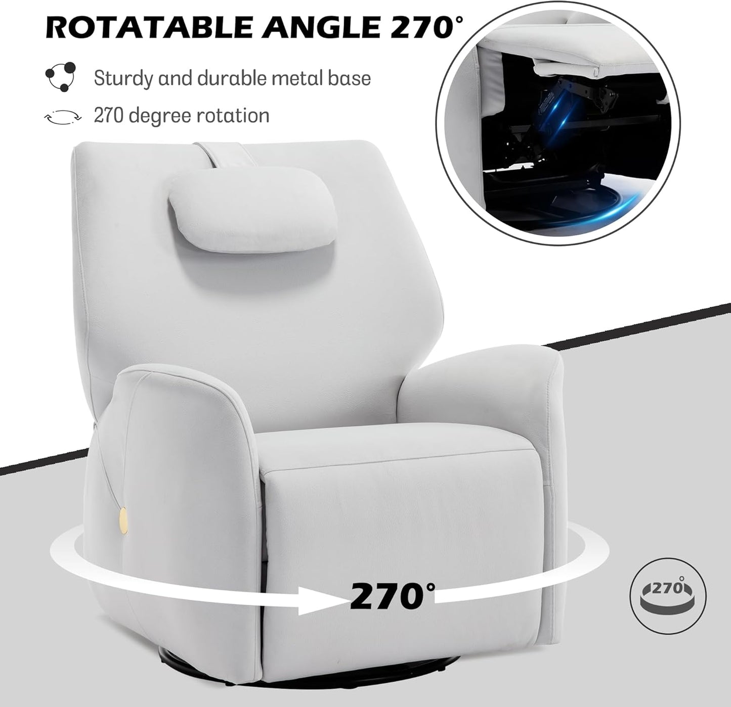 Glider Rocking Chair Nursery, Swivel Rocker, Power Recliner Chair, Nursery Glider Recliner with Adjustable Headrest, USB Ports, Living Room Chairs, Fabric (Fabric Grayish White, Adjustable Headrest)