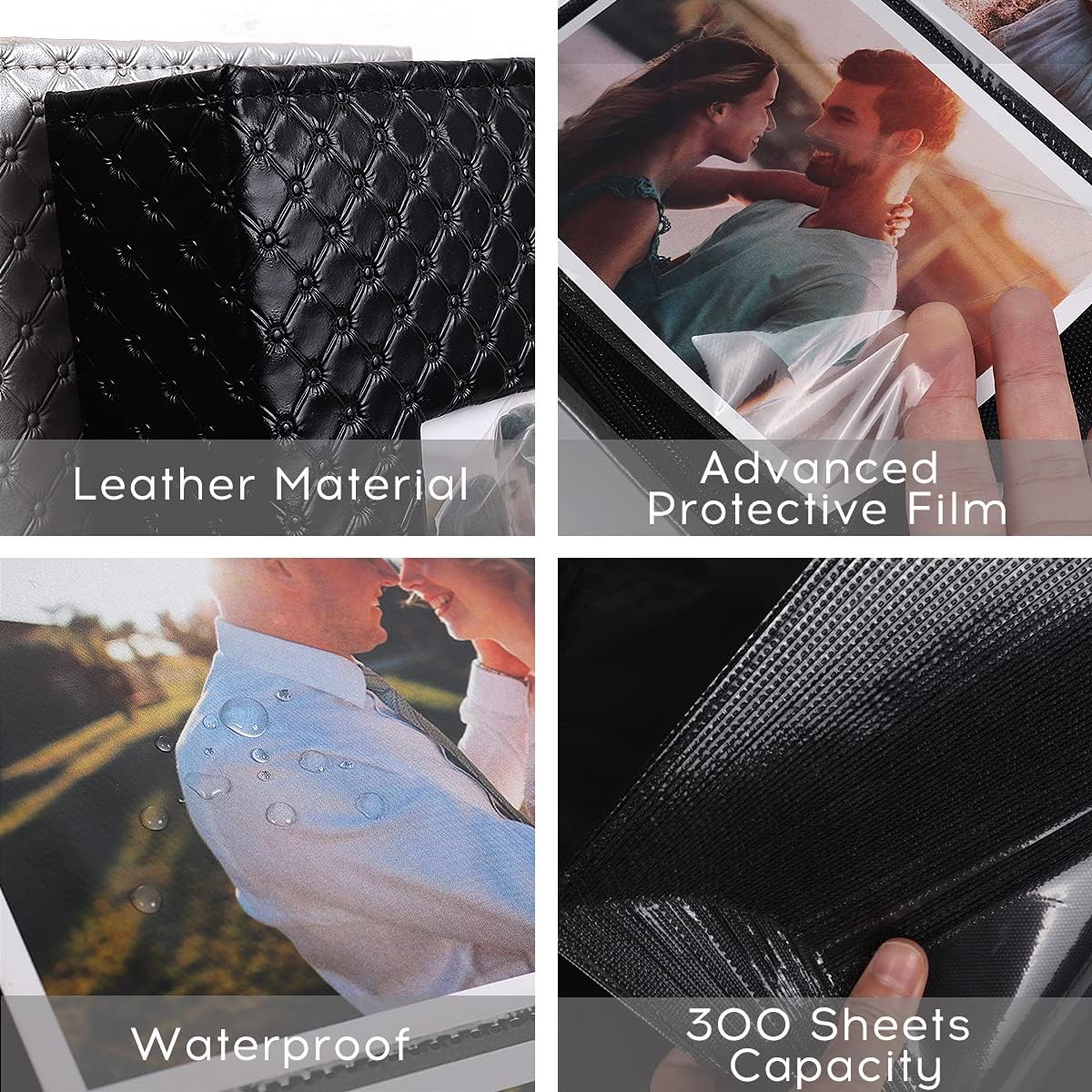 RECUTMS Leather Photo Album 4x6 Can Hold 300 Family Wedding Anniversary Baby Holiday Photos Black Inner Page Picture Album Couple Photo Collection Book Family Growth Commemorative Book(Pink)