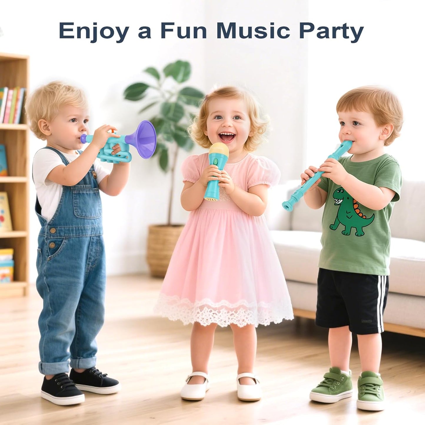 Musical Toys for 2 3 Year Old Boy Girl Birthday Gifts, 5 in 1 Montessori Musical Instruments for Toddlers 2-4 with Trumpet/Microphone/Flute/Harmonica, Preschool Learning Toys for Baby 18+ Months