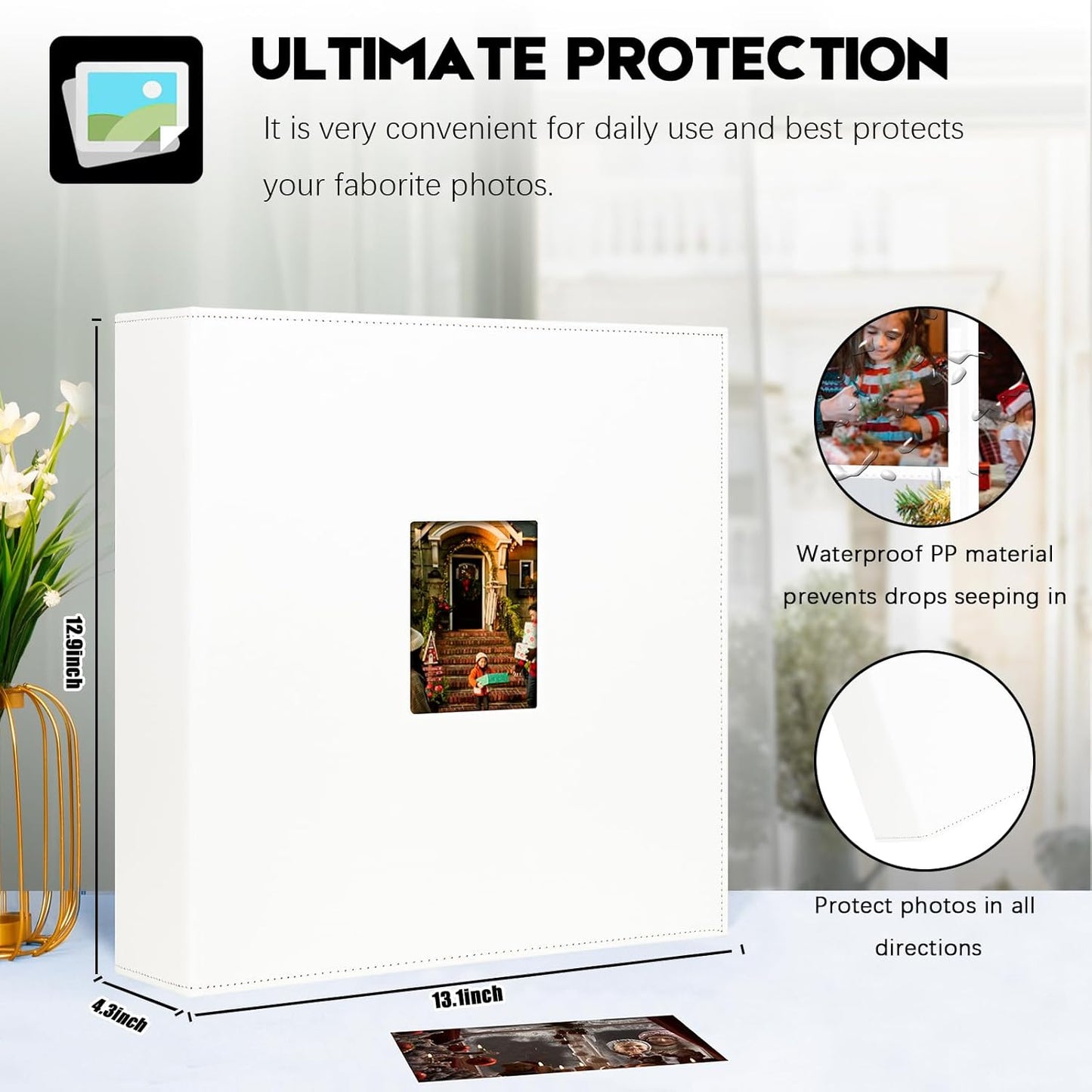 Aevdor 1000 Pockets Photo Album 4x6, Extra Large Capacity Leather Cover Wedding Family Picture Book Holds 1000 Horizontal and Vertical Picture, Acid-free Pages 4x6 Photo Album with Front Window, White