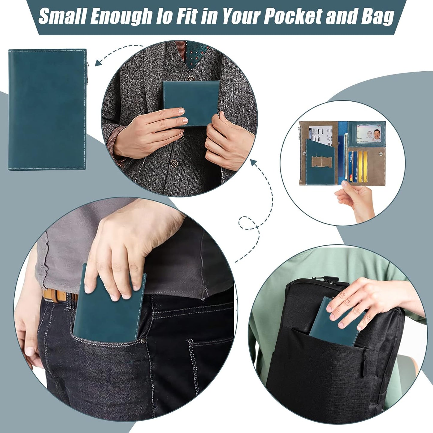 Genuine Leather Travel Passport Wallet, Slim RFID Blocking Holder for Secure Travel and Document Organization (Blue)