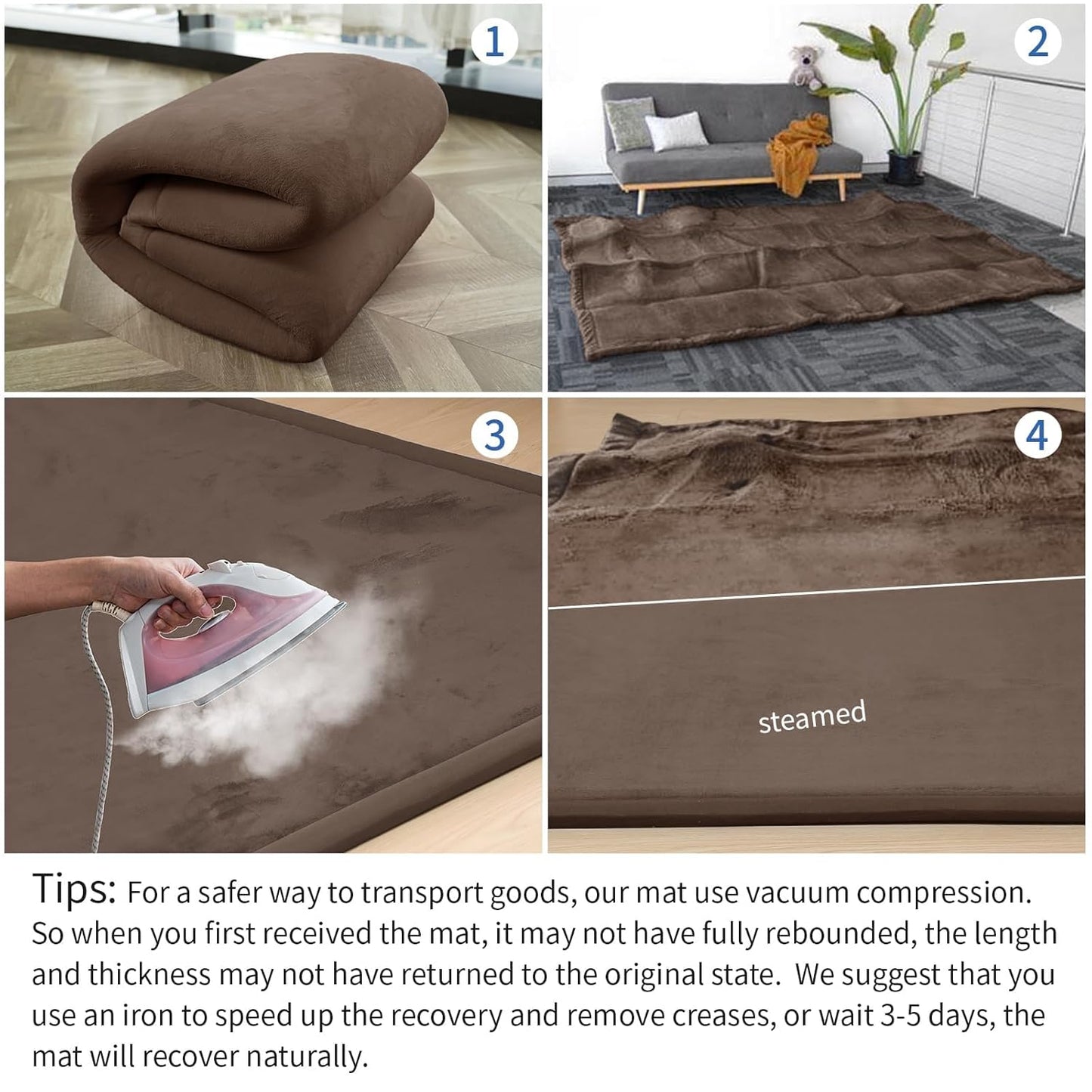 Baby Play Mat for Floor,1.3" Thick Elasti-Foam 74×50 Playpen Mat for Toddlers Infant kids,Water-Repellent Soft Coral Velvet for Tummy Time, Non-Slip Backing for Crawling,Tatami Style(Dark Brown)