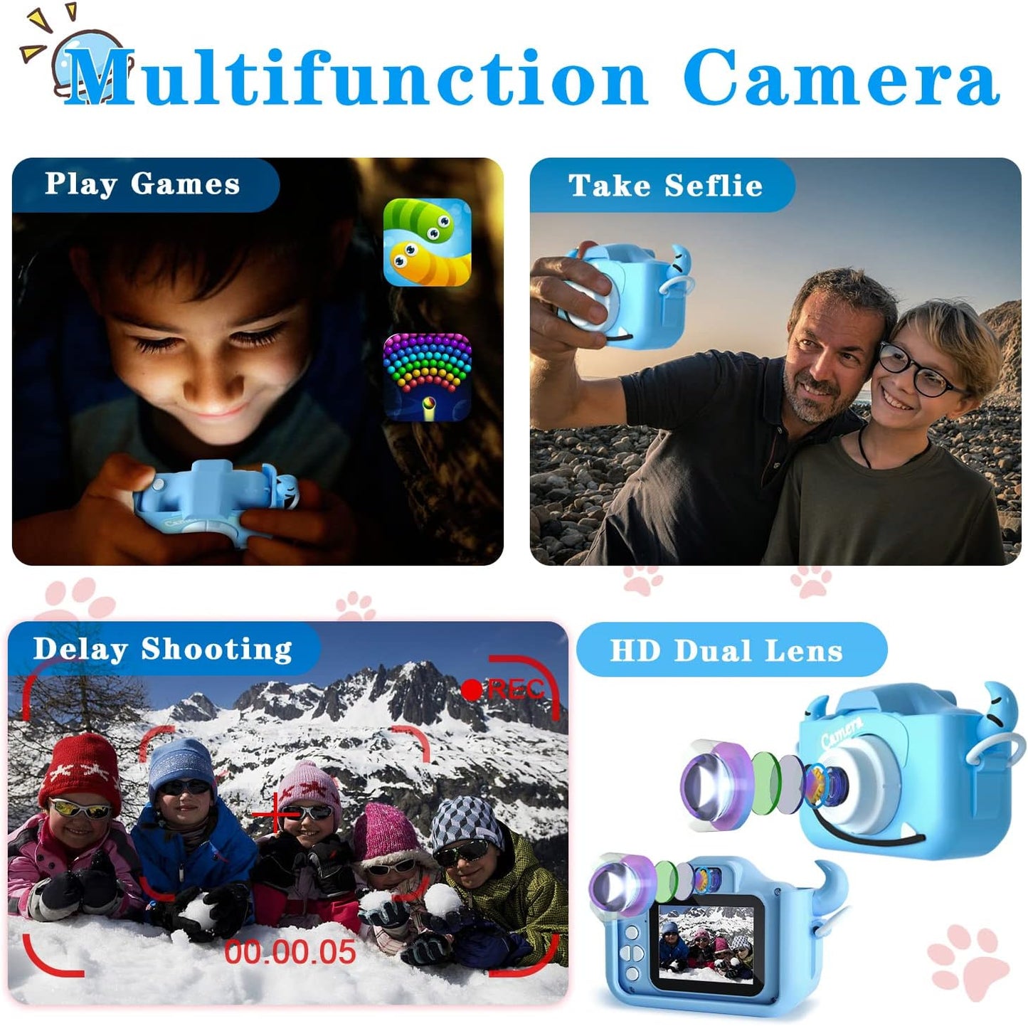 Kids Camera Toys for 3 4 5 6 7 8 9 10 11 12 Years Old Boys/Girls, Kids Digital Camera for Toddler with Video, Birthday Festival for Kids, Selfie Camera for Child, 32GB TF Card