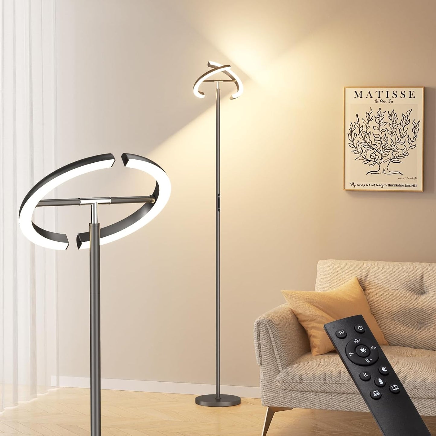 Floor Lamps for Living Room, 40W/2400LM LED Floor Lamp with Touch & Remote Control, 70" Tall Standing Lamp Stepless Dimmable, Modern Torchiere Corner Lamp for Bedroom, Office - Grey