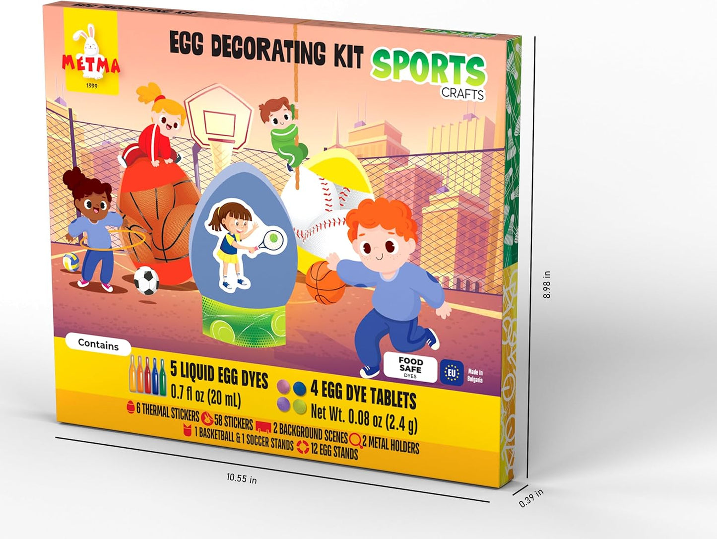 METMA 1999 Egg Decorating Sports Crafts - Complete Decorative Eggs Set with Liquid Dyes, Tablets, Stickers, Egg Spinner and More - Fun Easter Egg Dye Kit Arts and Crafts for Kids(Sports)