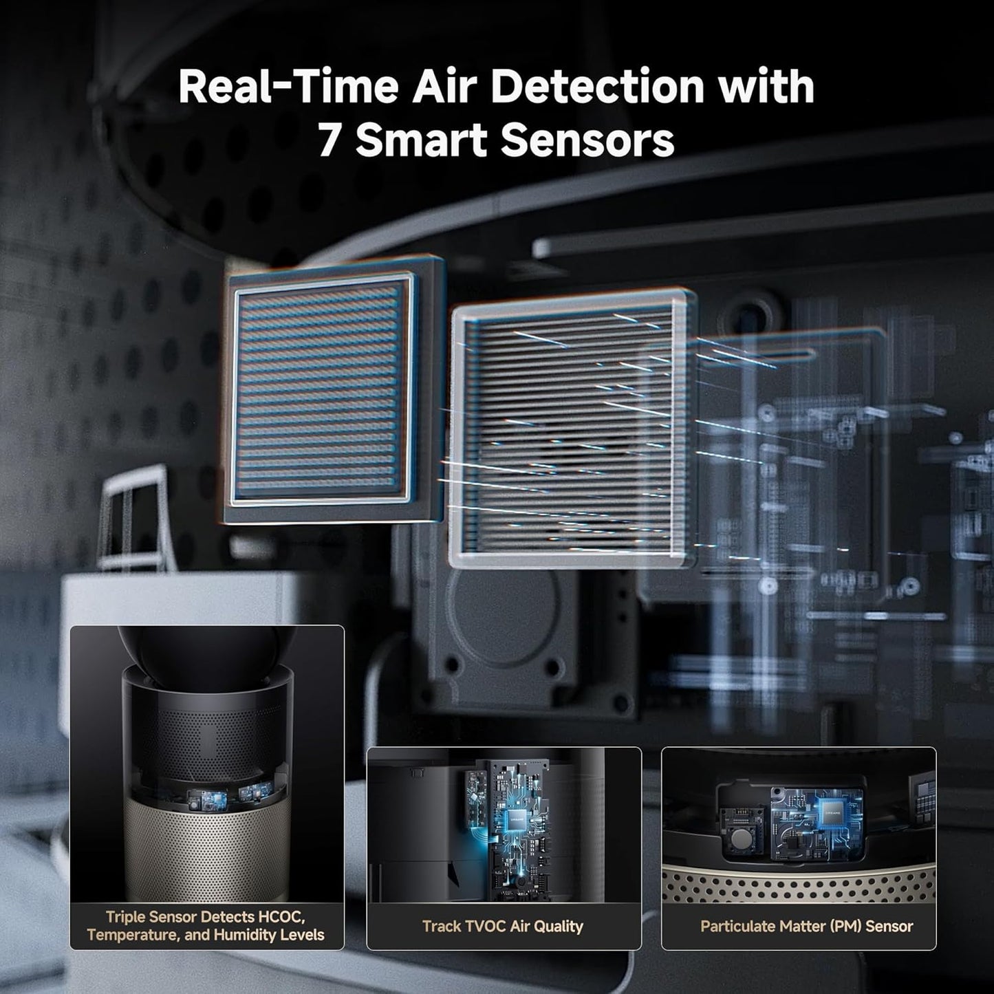 Dreame Air Purifier PM10 for Home Large Room, Cleans 5,650 ft² in One Hour with 4 Filters, Dual-way Air Oulets, Al Tracking, Air Quality Monitor with 7 Sensors, 2-in-1 Purifier & Cooler, Gold