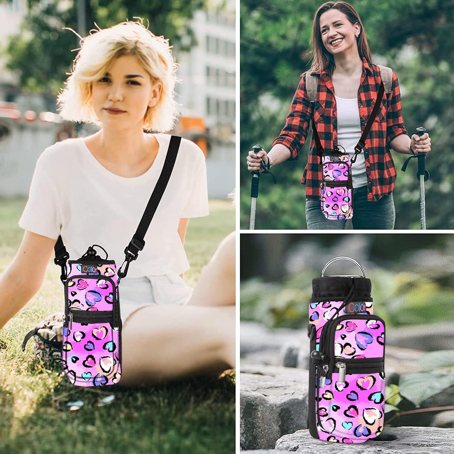 icolor Water Bottle Carrier Bag with Strap 25/32/40 oz Crossbody Bottle Holder with Phone Pocket Sling Sleeve Insulated Neoprene Water Bottle Pouch for Walking Travelling
