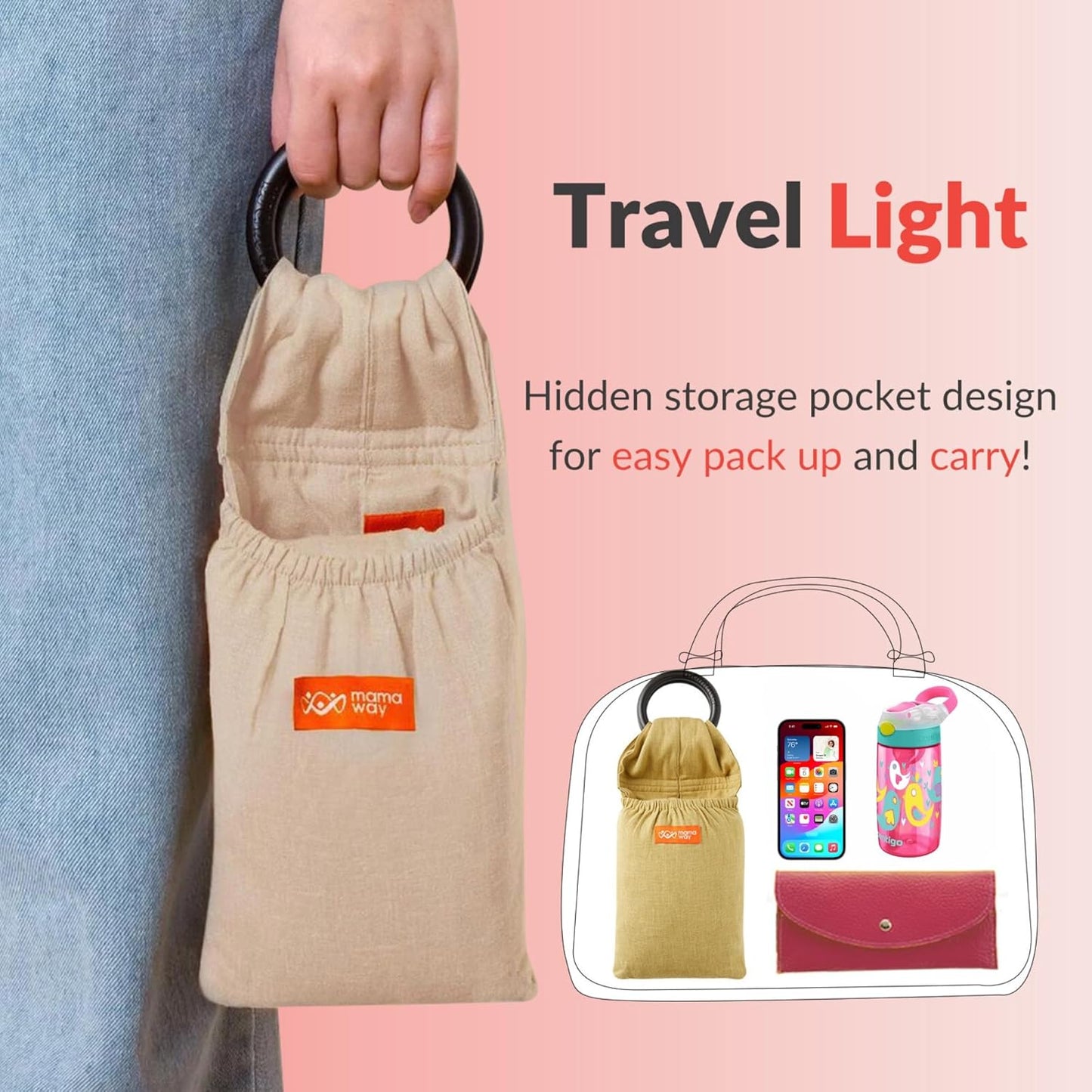 Mamaway Baby Ring Sling Carrier - Newborn and Toddler Sling (Supports up to 165lbs), IHDI Certified, Rayon & Linen Made, Soft & Breathable, Nylon 66 Safety Rings, Storage Pocket Design, Khaki