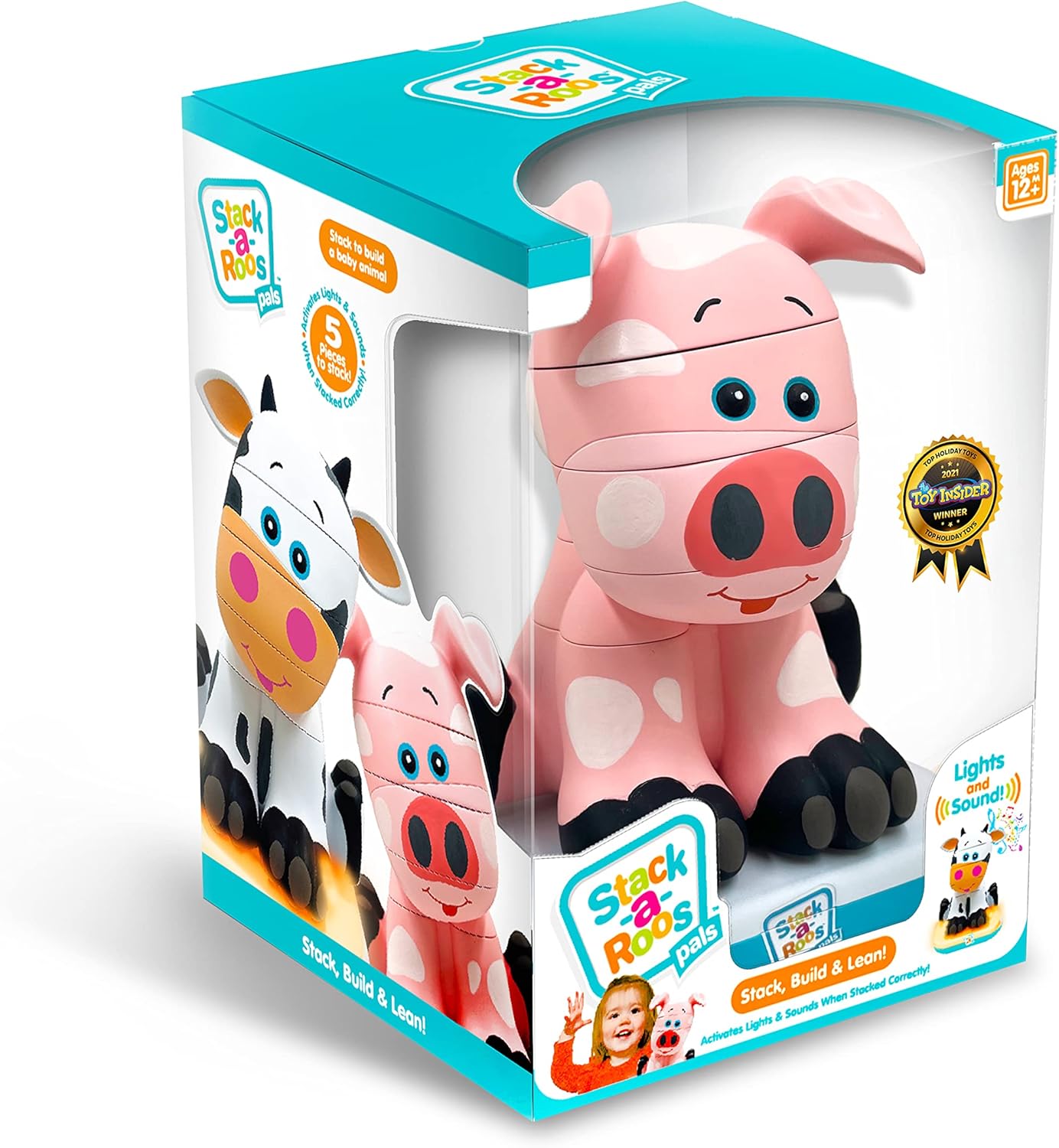 Stack-a-Roos Baby Pig by Salus Brands - Animal Stacking Toy, Educational Early Learning Toy for Infants Babies Toddlers, Age 12+ Months - Great Baby Gifts. STEM Toy