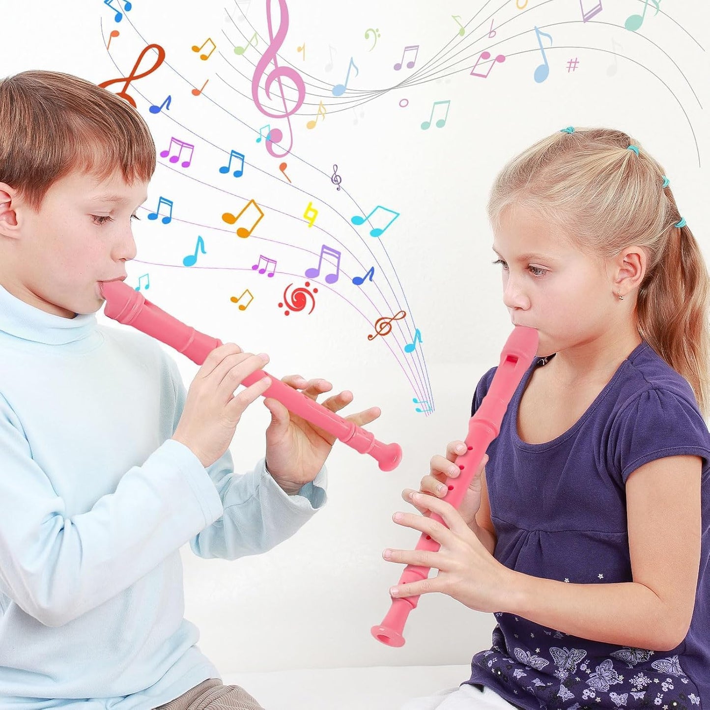 SANNIX 4 Pack Recorder Instrument, 8 Hole German Style Soprano Recorder for Beginner, Recorder With Cleaning Rod, Music Instrument (Pink)