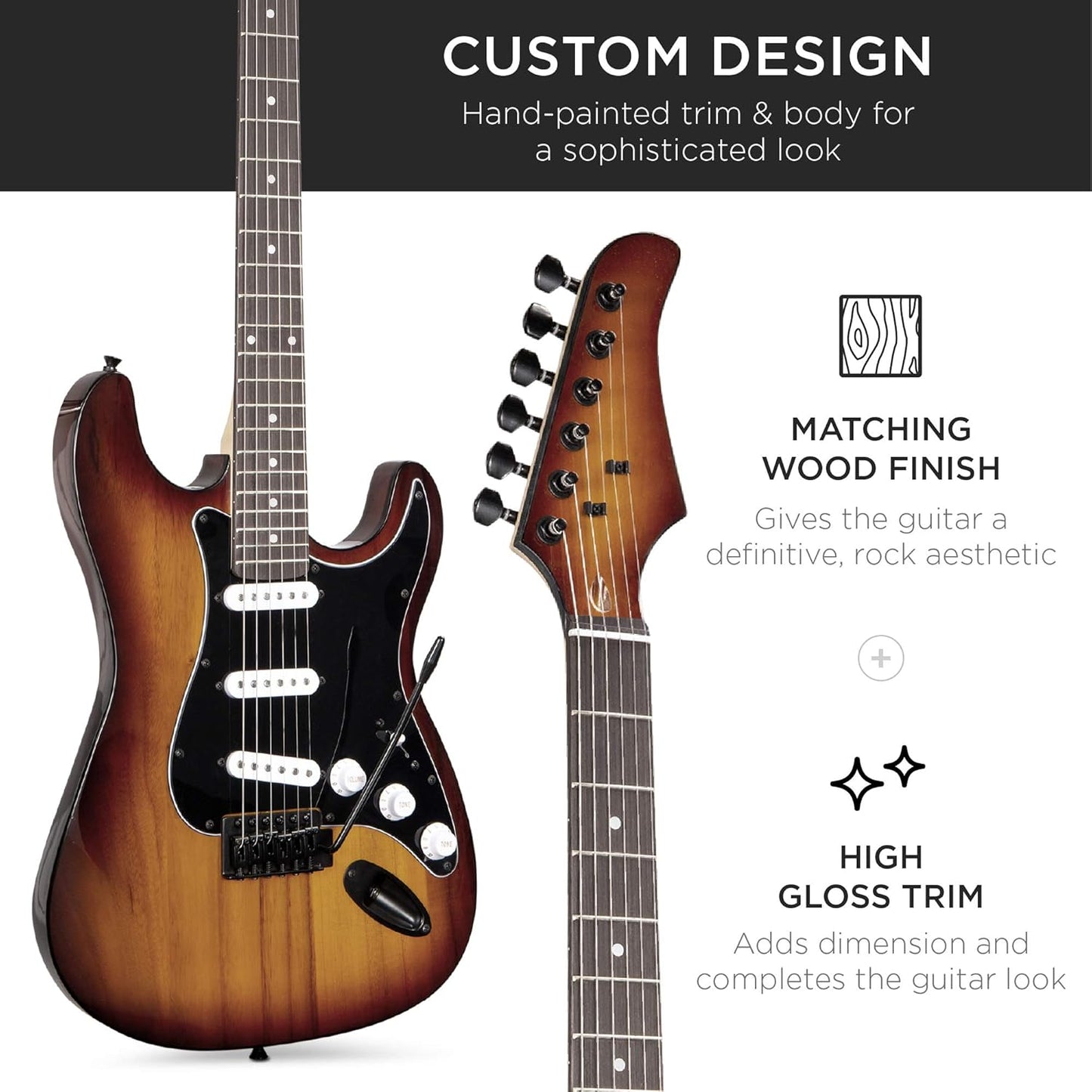 Best Choice Products 39in Full Size Beginner Electric Guitar Starter Kit w/Case, Strap, 10W Amp, Strings, Pick, Tremolo Bar - Bourbon