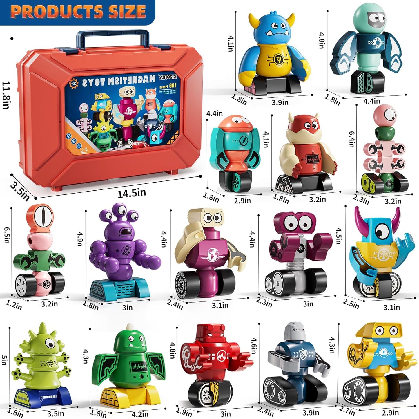 Magnets Robot Building Toys for Kids Ages 3-5 4-8 - 106 PCS Monsters Toys Robot Stacking Building Blocks Set with Storage Box, Creative Learning Christmas and Birthday Gifts for Boys Girls 2-4